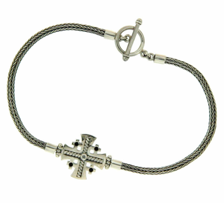 ¦Unisex 925 Sterling Silver Bali Cross CZ Bracelet Size