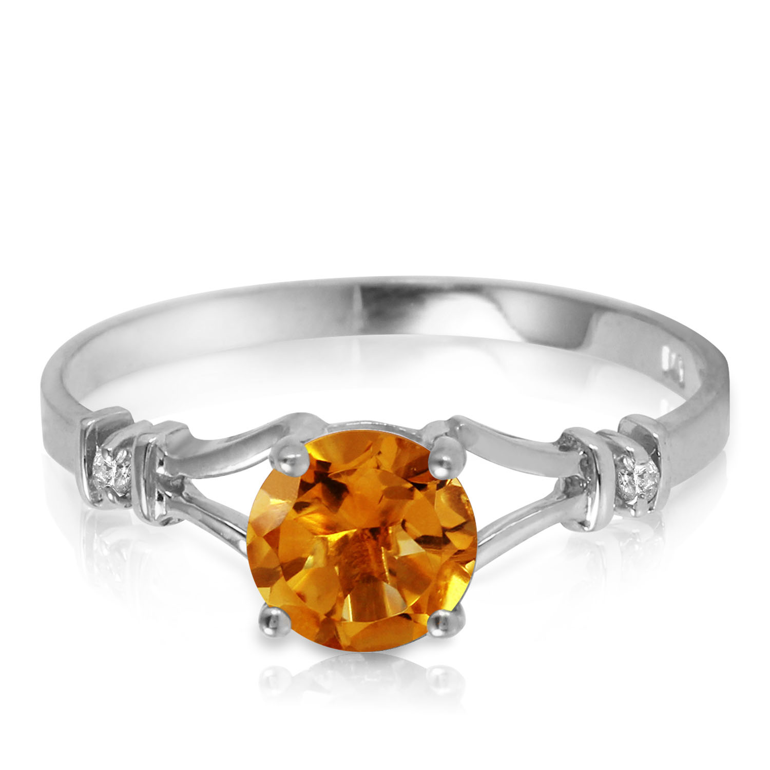 1.02 CTW 14K Solid White Gold Faminine Riff Citrine Diamond Ring