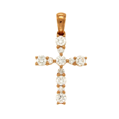 Luxo Jewelry 0.42 CT VS Diamonds 18K Rose Gold Cross Pendant Charm