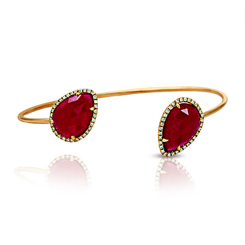 Rose Cut Sliced 12.45 CT Ruby 0.35 CT Diamonds 14K Rose Gold Bangle »NP1