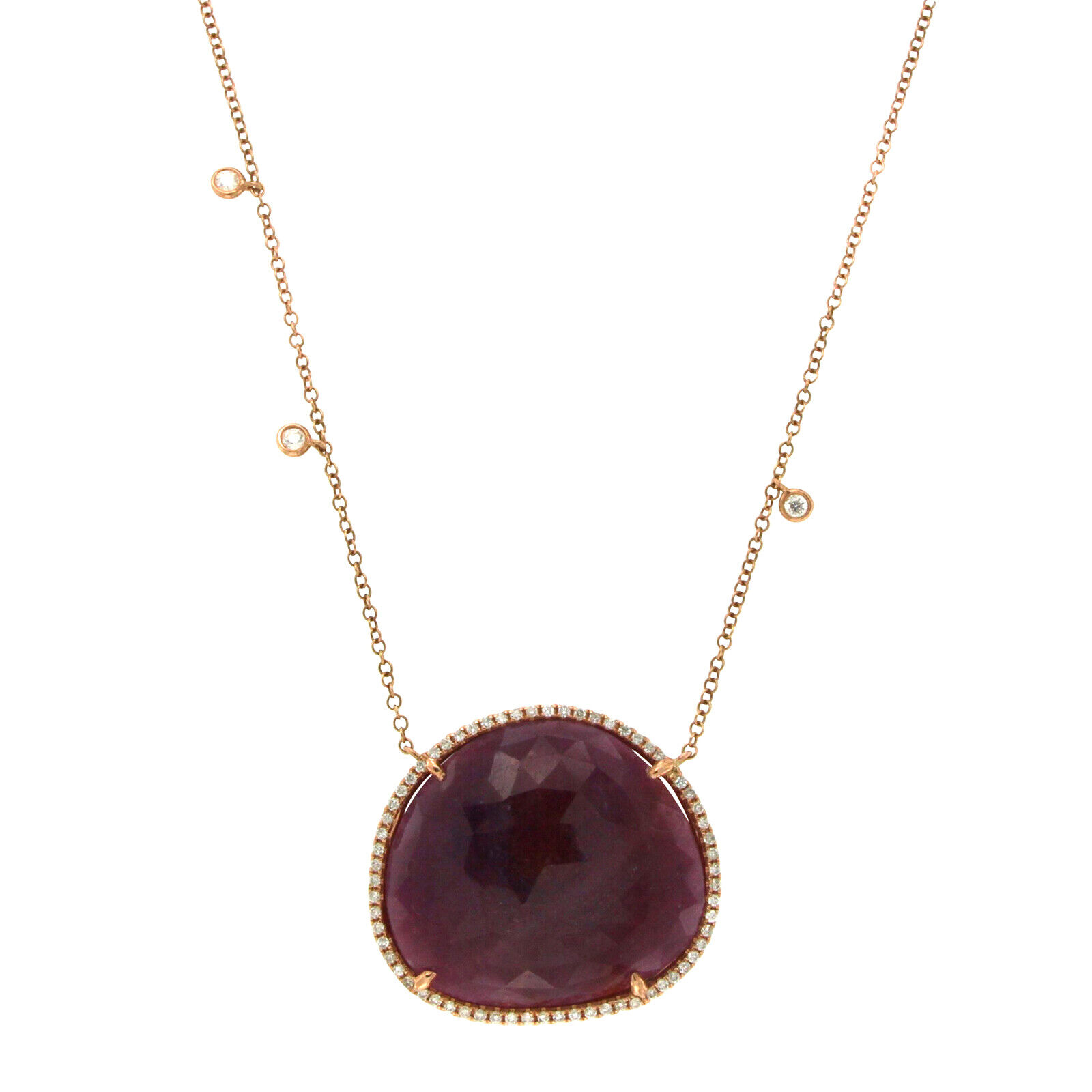 Luxo Jewelry Sliced 30.14 CT Ruby 0.35 CT Diamonds 14K Rose Gold Necklace Size
