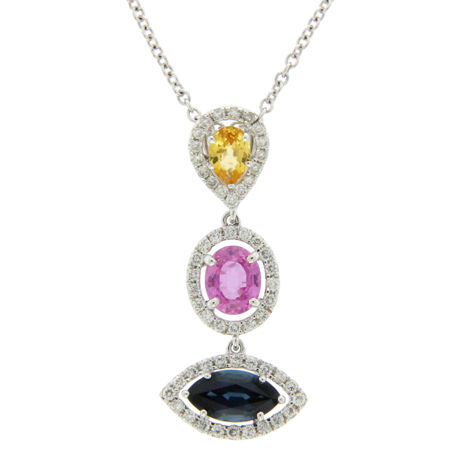 Luxo Jewelry 3.12 CT Natural Multi Stones & 0.55 CT Diamonds in 14K Gold Drop Necklace 16"