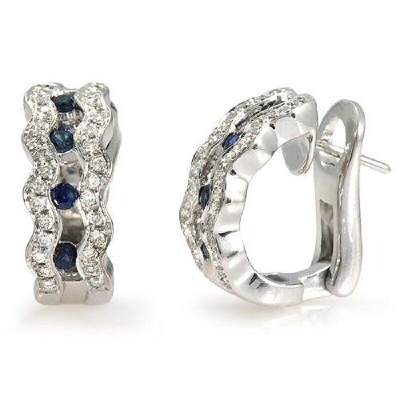 Luxo 0.80 CT Natural Emerald  0.82 CT Diamonds in 18K White Gold Huggie Earrings