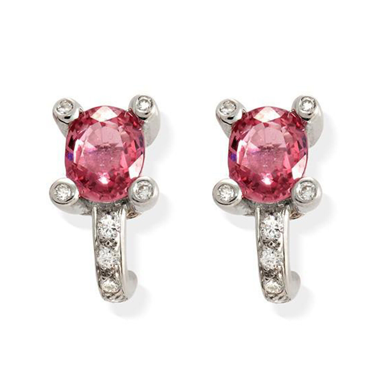 Luxo 1.86 CT Natural Pink Sapphire  0.39 CT Diamonds in 18K White Gold Stud Earrings