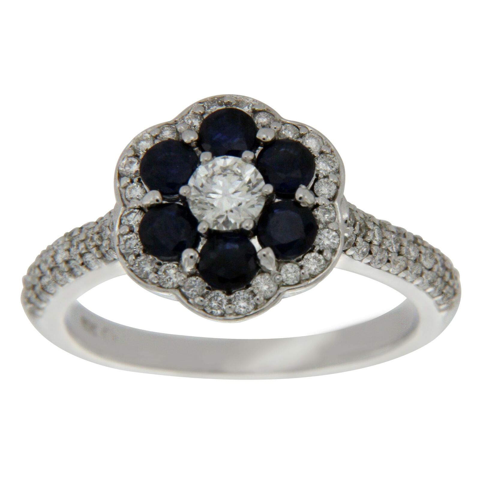Levian 14K White Gold 0.60 Ct Diamond  Blue Sapphire Engagement Ring Size