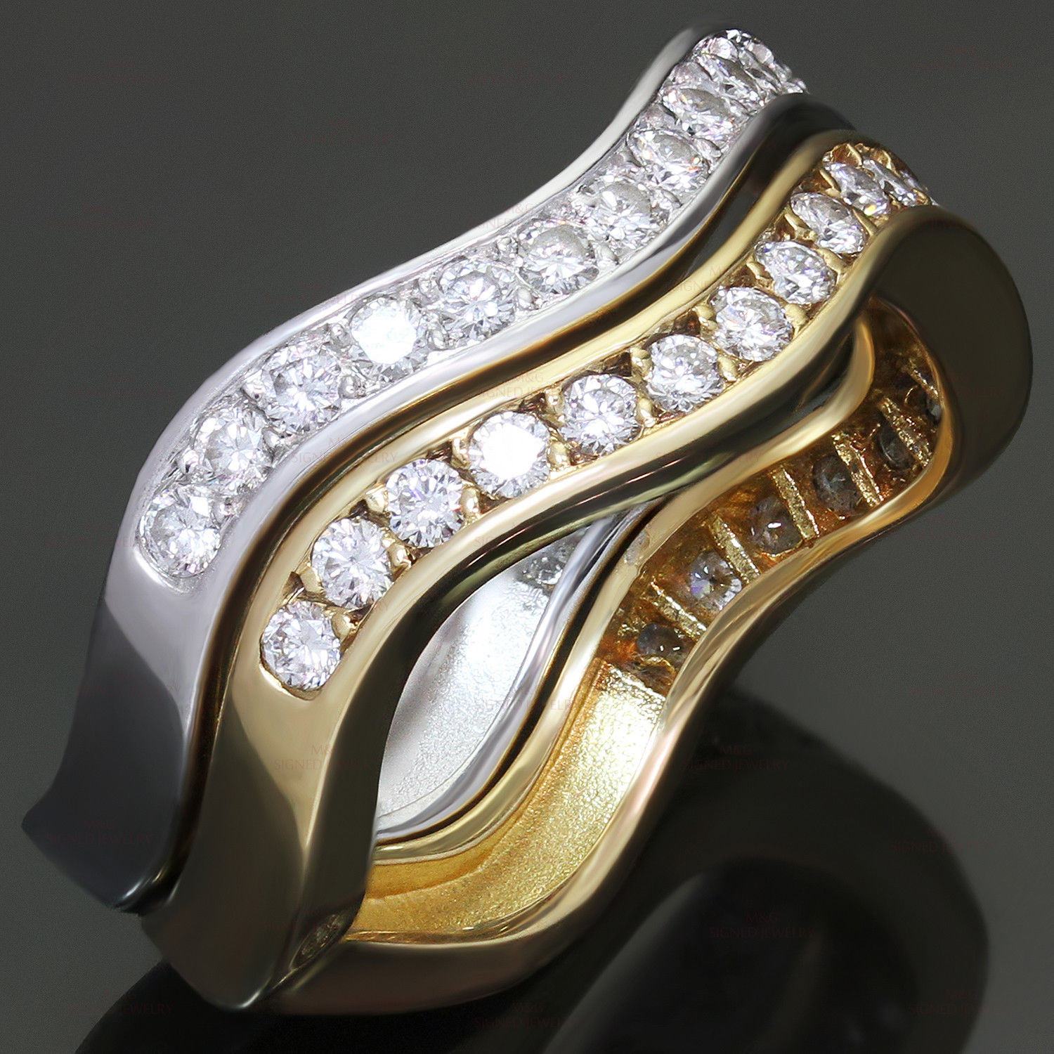 CARTIER Love Me Diamond 18k White  Yellow Gold Stackable Rings Pair Size 55