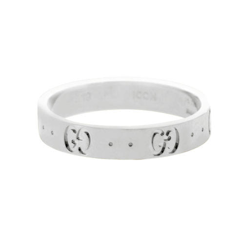 Gucci Icon Logo 18K White Gold 4 mm Wide Ring Size