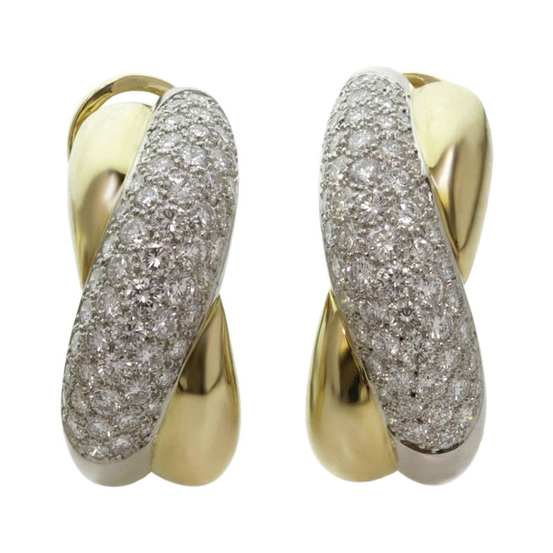 CARTIER Cross-Over Platinum Yellow Gold Diamond Earrings