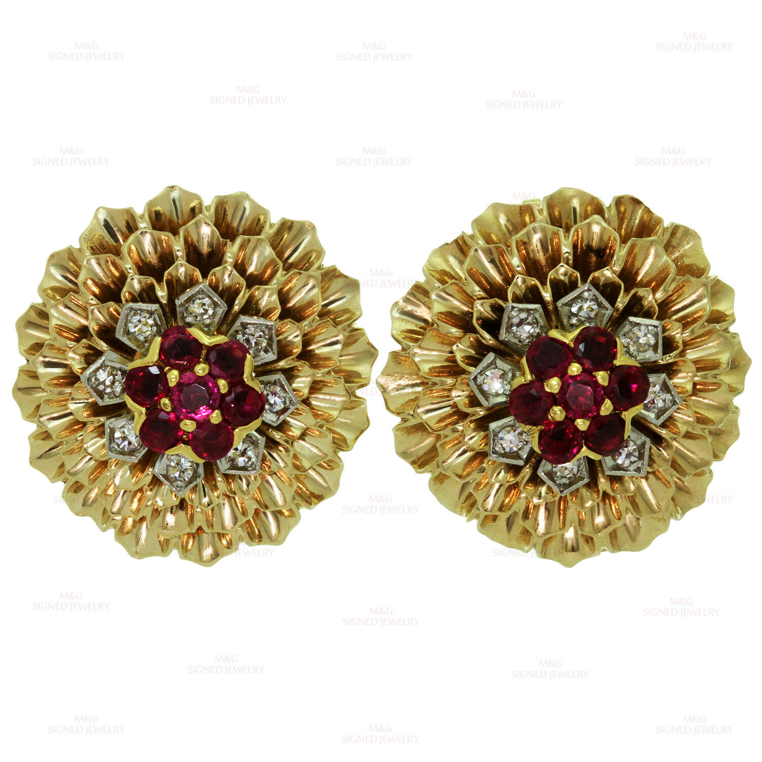 CARTIER Ruby Diamond Yellow Gold Clip-on Earrings 1960s