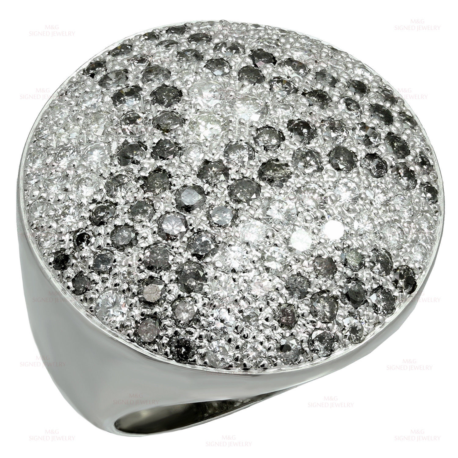 CARTIER Pave White  Black Diamond 18k White Gold Dome Ring