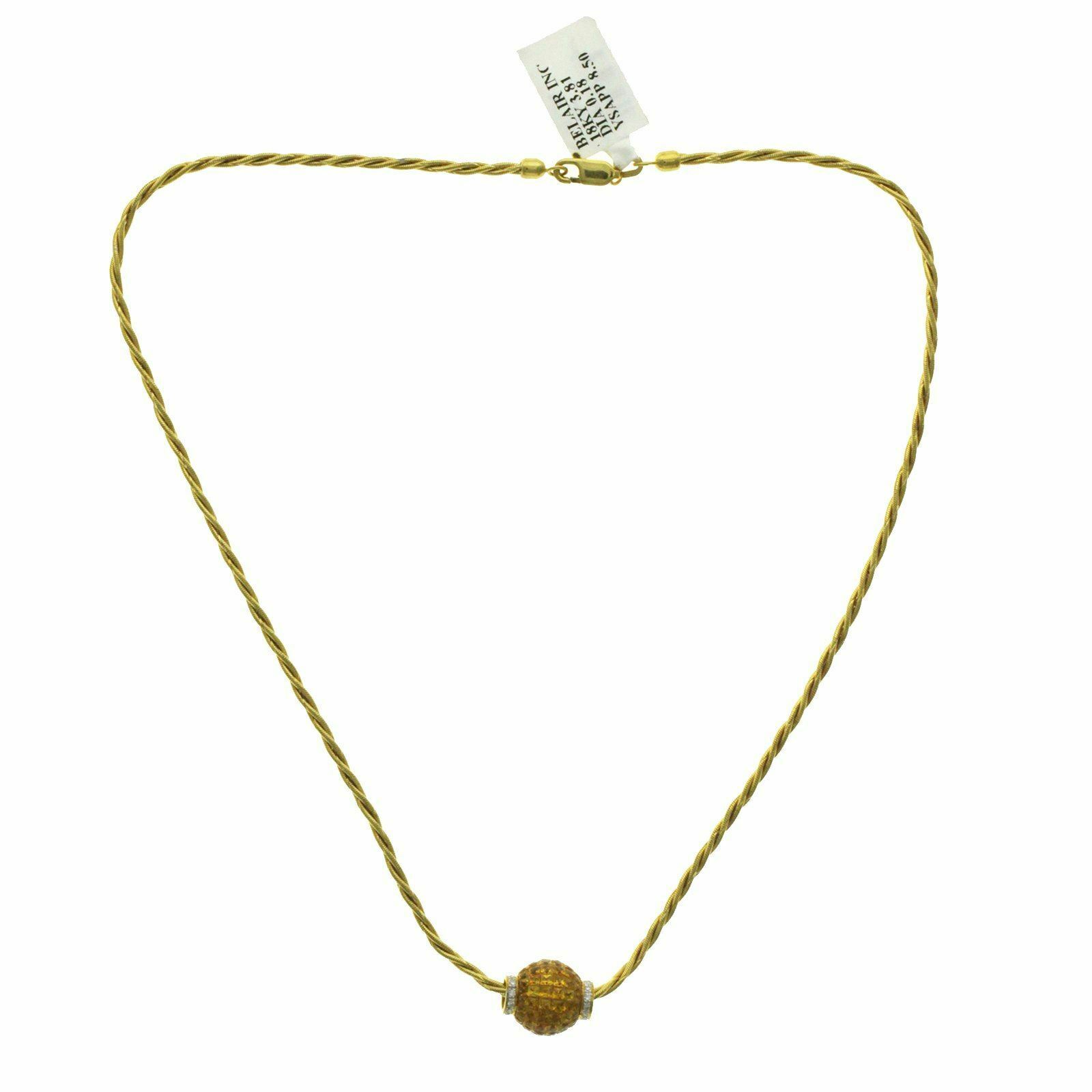 Invisible Set 8.50 Yellow Sapphire 0.18 CT Diamonds 14K Yellow Gold Necklace 16"