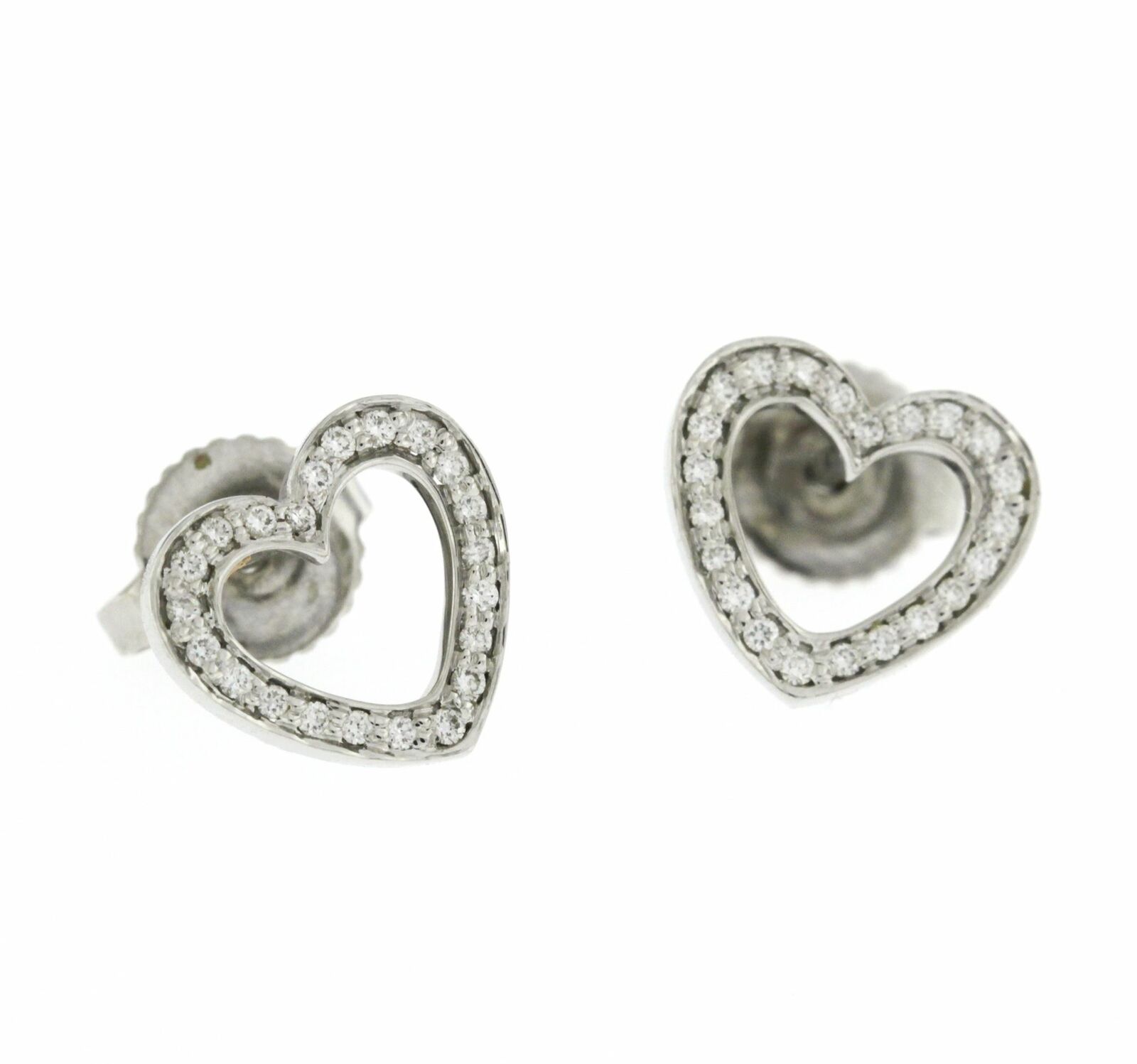 Auth Tiffany  Co. 18K White Gold Diamonds Heart Stud Earrings »U59