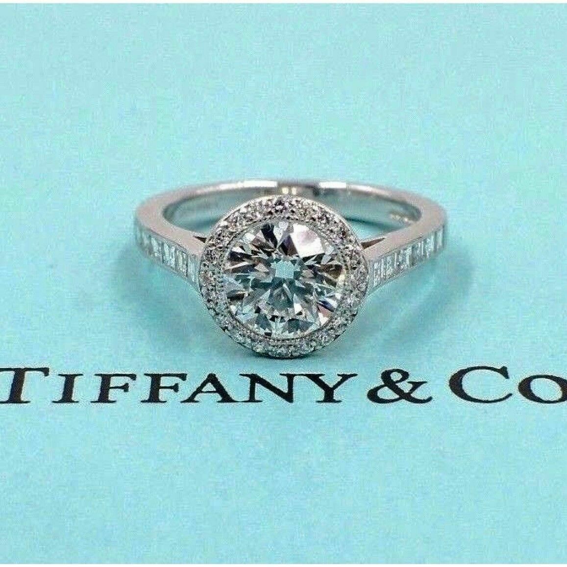 Tiffany  Co Bead Set Platinum Diamond Engagement Ring Rounds 2.27ct