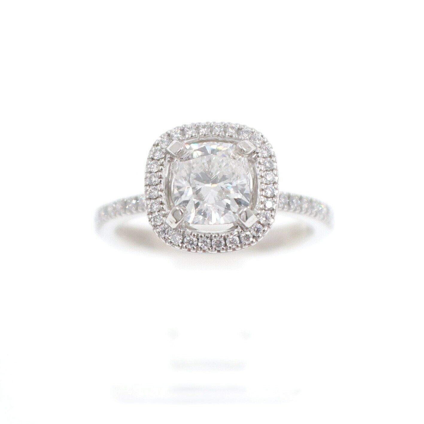 Simon G Halo Diamond Engagement Ring Pave Band Cushion 1.31 tcw F VVS1 Platinum