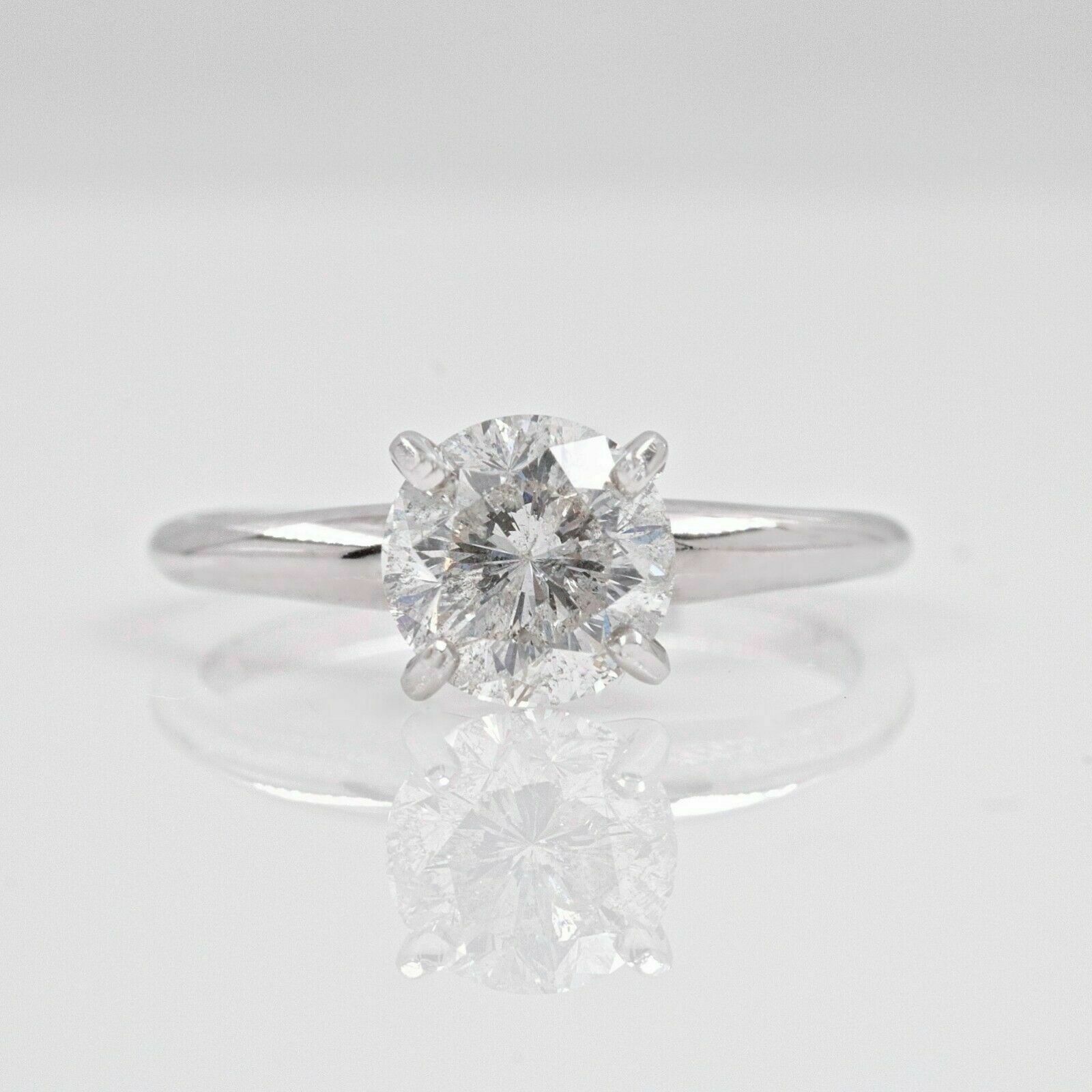 Round Salt  Pepper Diamond Solitaire Engagement Ring 1.49 cts 14kt White Gold