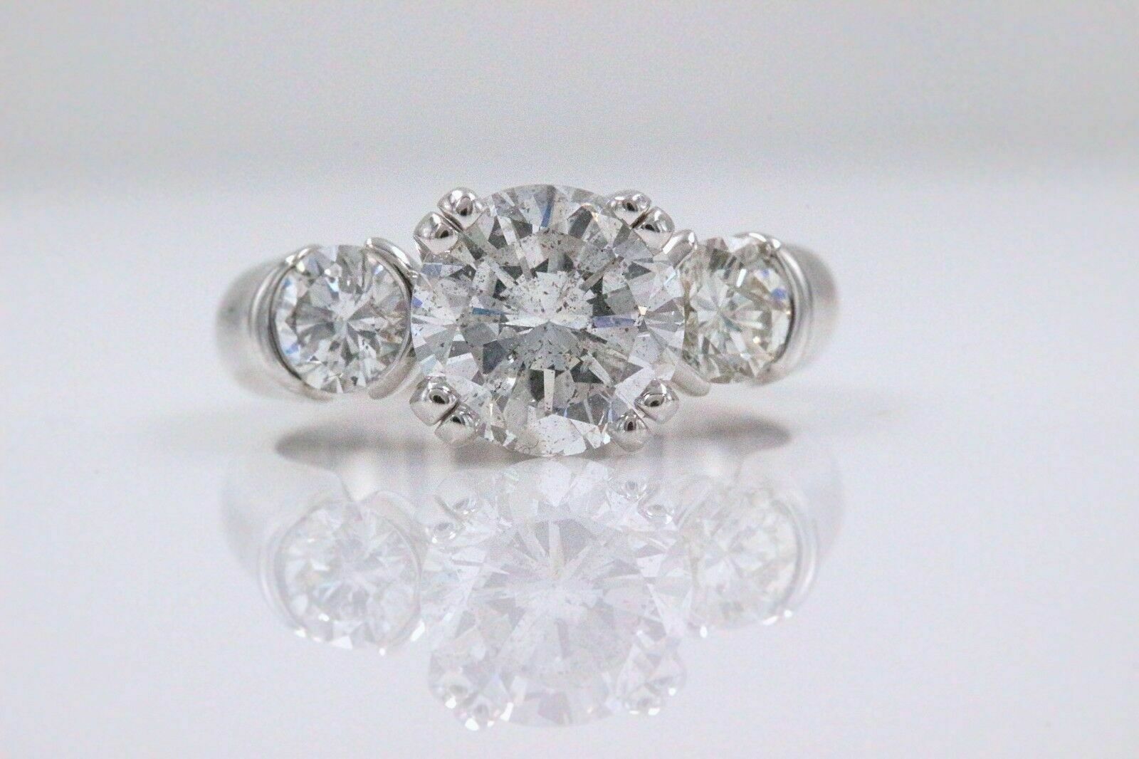 Three Stone Diamond Engagement Ring Round 2.93 tcw 18k White Gold $20,000 Retail