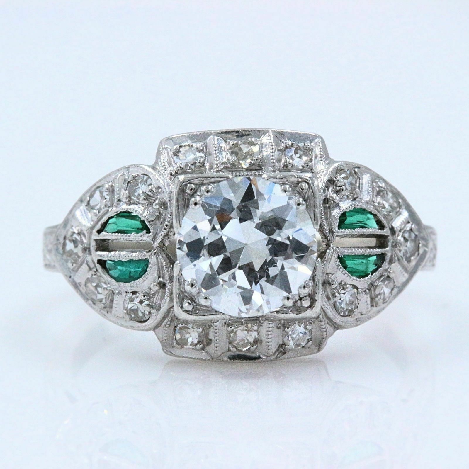 Vintage Diamond  Emerald Ring Old European Cuts 1.78 tcw $15,000 Value