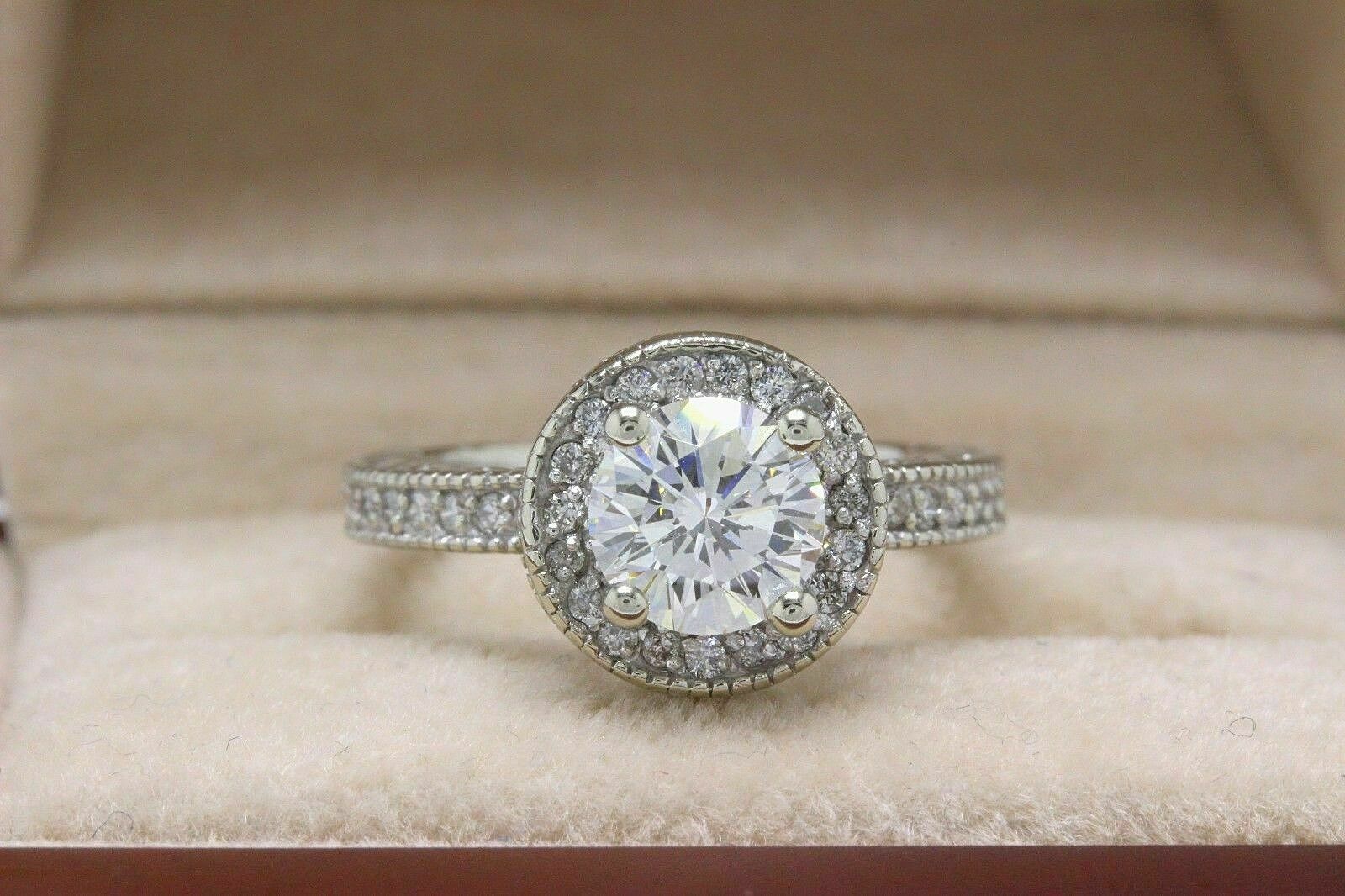 Leo Halo Diamond Engagement Ring Rounds 1.62 tcw 14k White Gold $20,000 Retail