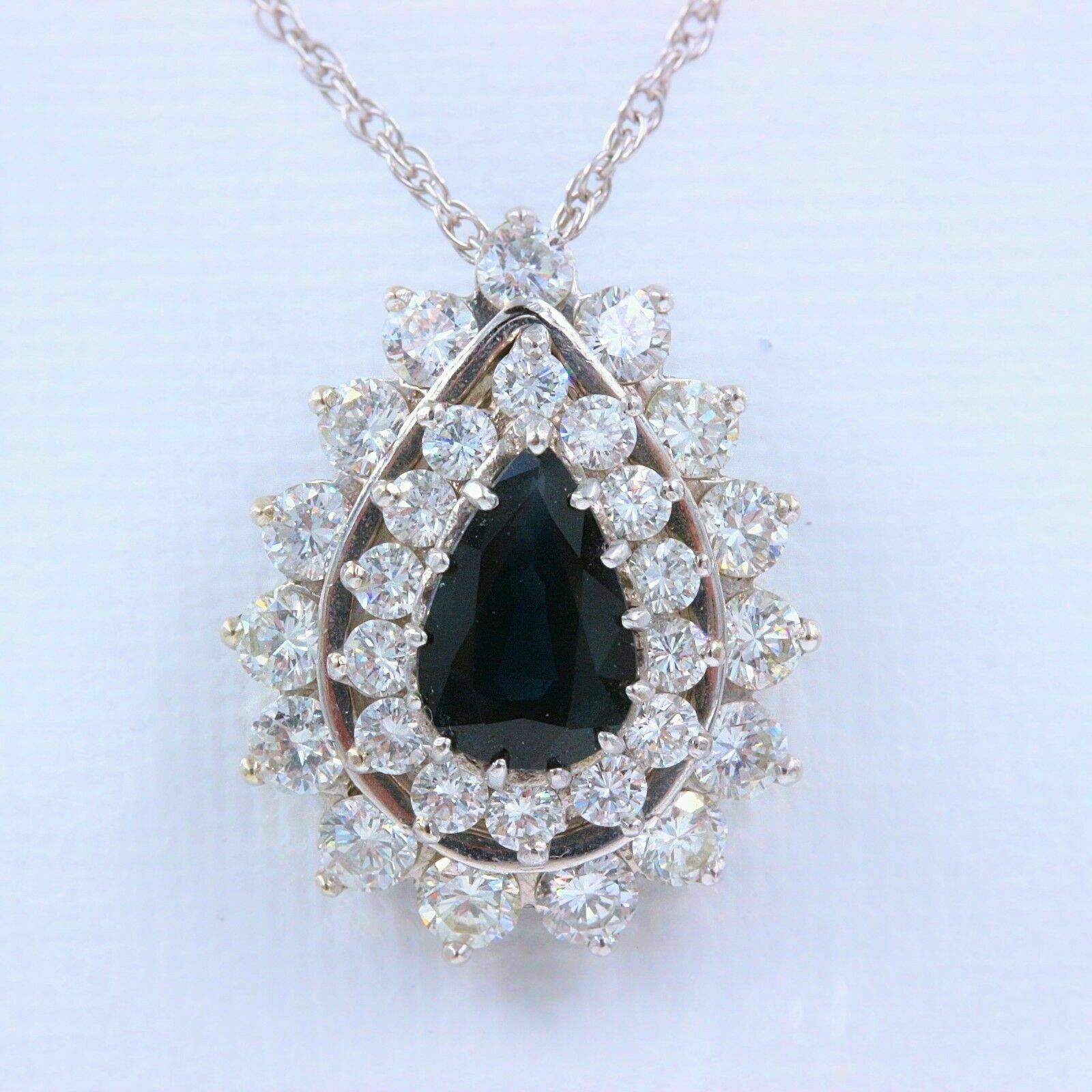 Sapphire  Diamond Pendant Necklace 4.78 tcw 14k White Gold $12,000 Retail