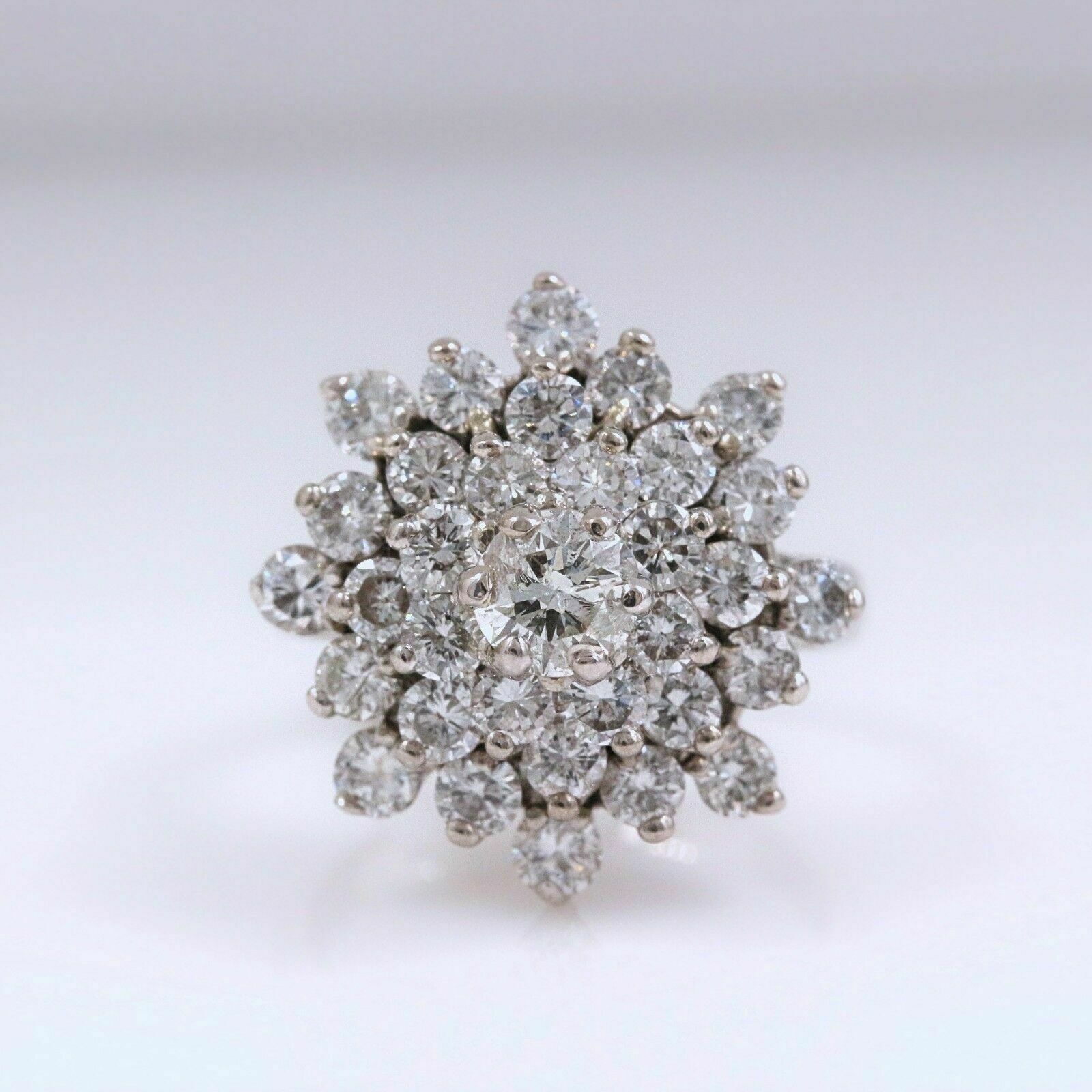Diamond Cocktail Flower Cluster Ring 14k White Gold 3.38 tcw $12,000 Retail