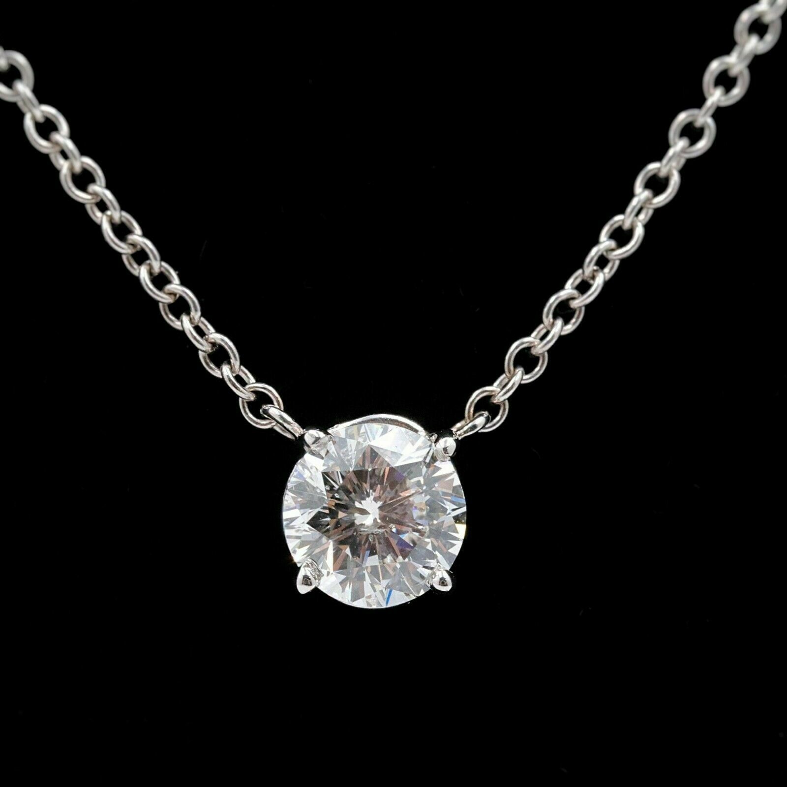 Round Diamond Solitaire Diamonds by The Yard Necklace 1.20 tcw 14k White Gold
