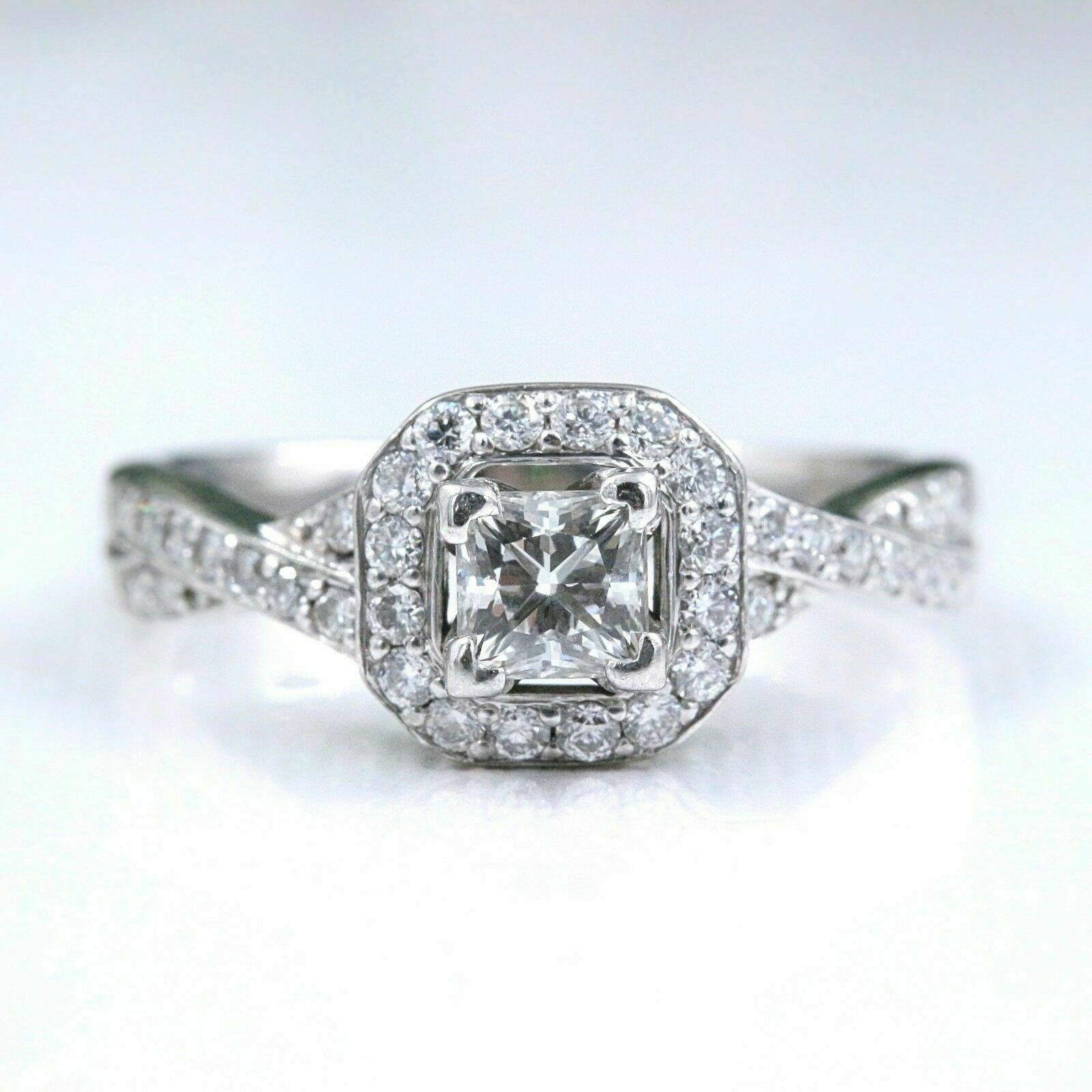 Princess Halo Twisted Diamond Engagement Ring 14k White Gold 1 tcw $6,000 Retail