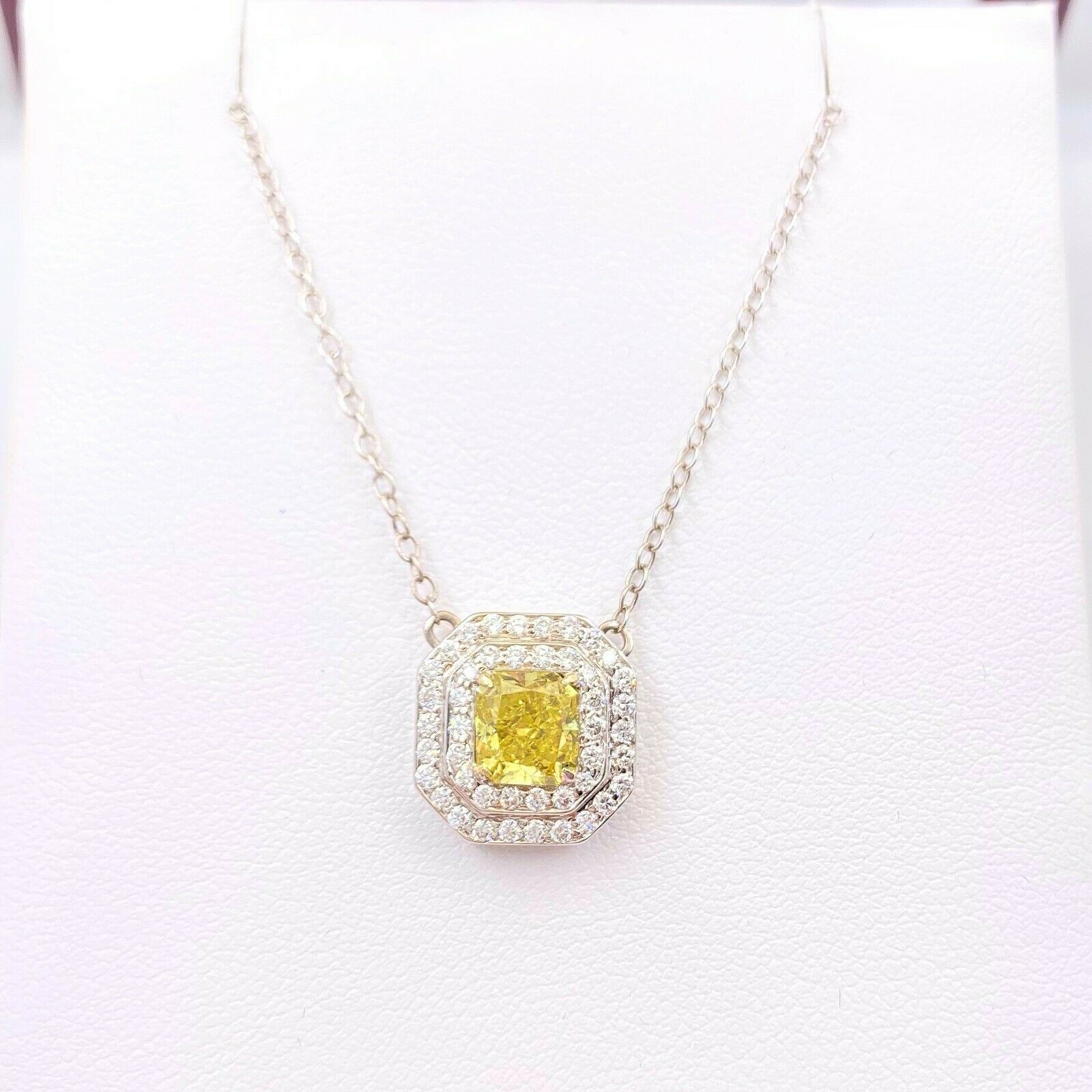 Fancy Vivid Yellow Radiant Diamond 1.50 tcw Pendant Necklace