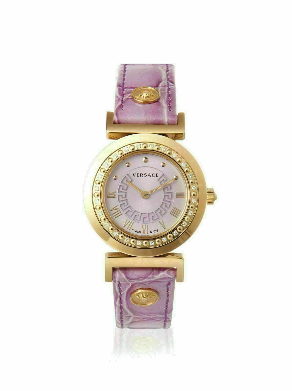New Versace Vanity P5Q81D702 S702 Gold Tone Diamond Quartz 35MM Watch