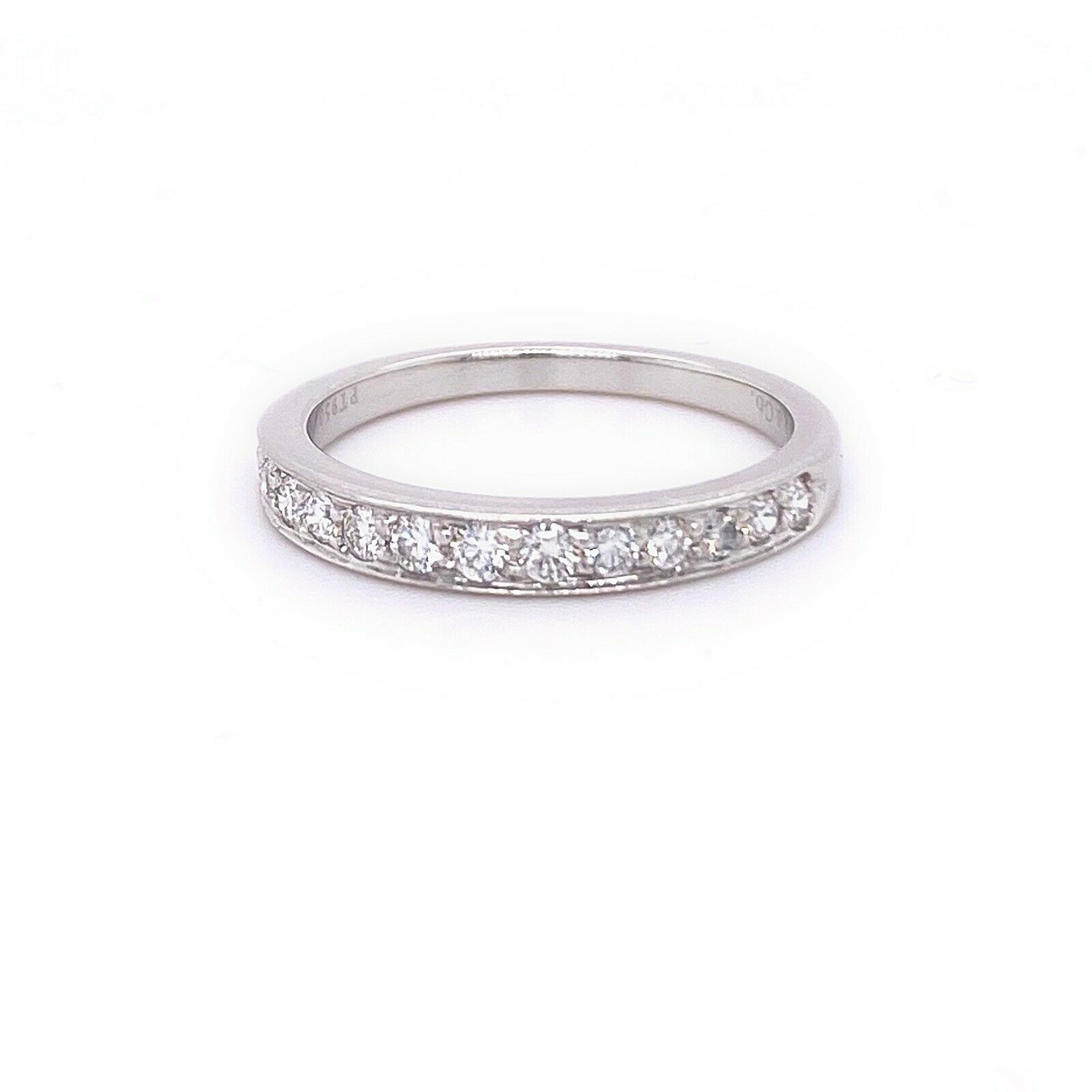 Tiffany  Co Round Diamond Bead Set Half Circle Band Ring Platinum