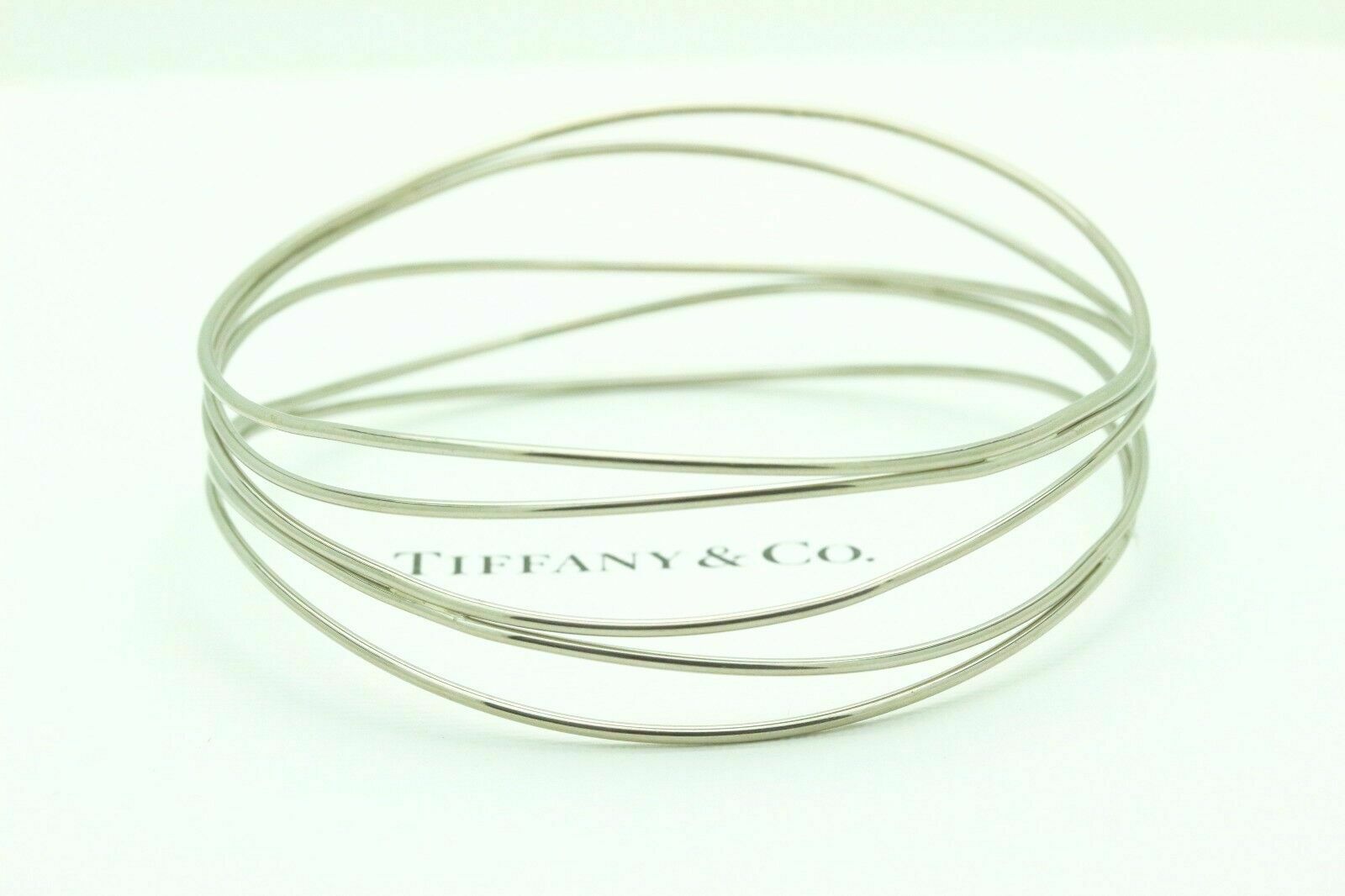 Tiffany  Co Elsa Peretti 18K White Gold 5 Five Row Wave Bracelet $3,500 Retail