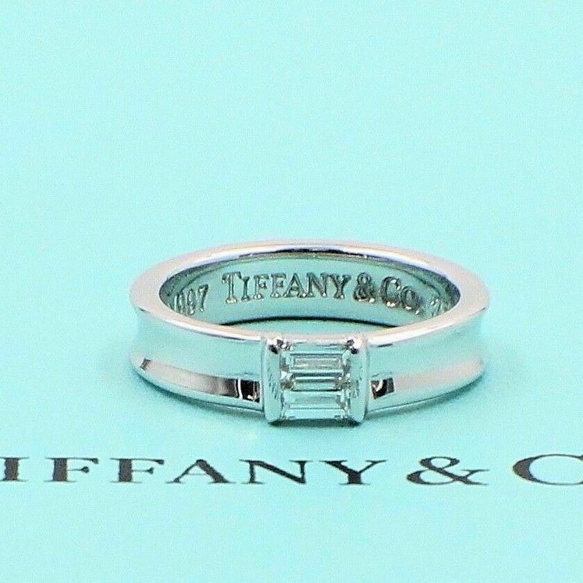 Tiffany  Co 18K White Gold Stackable Baguette Diamond Wedding Band Ring 4.5mm