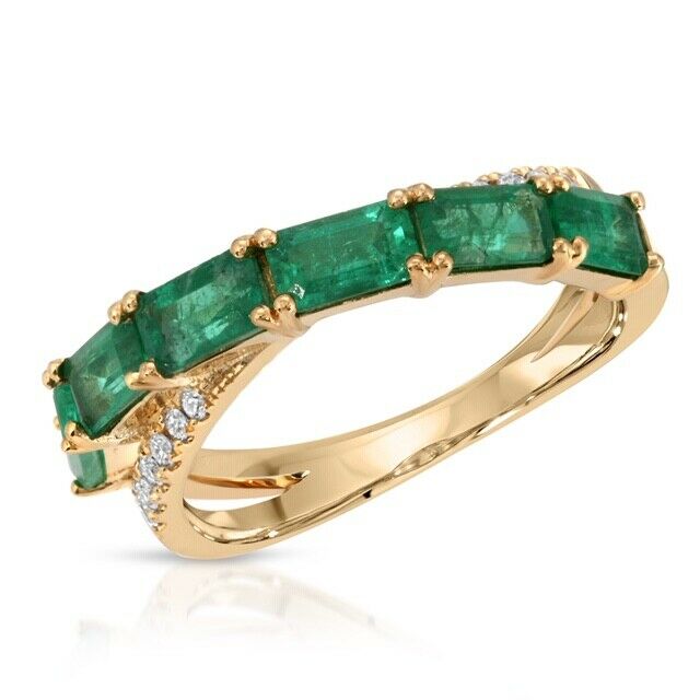 1.76 CT Colombian Emerald  0.12 CT Diamonds in 14K Yellow Gold Band Ring