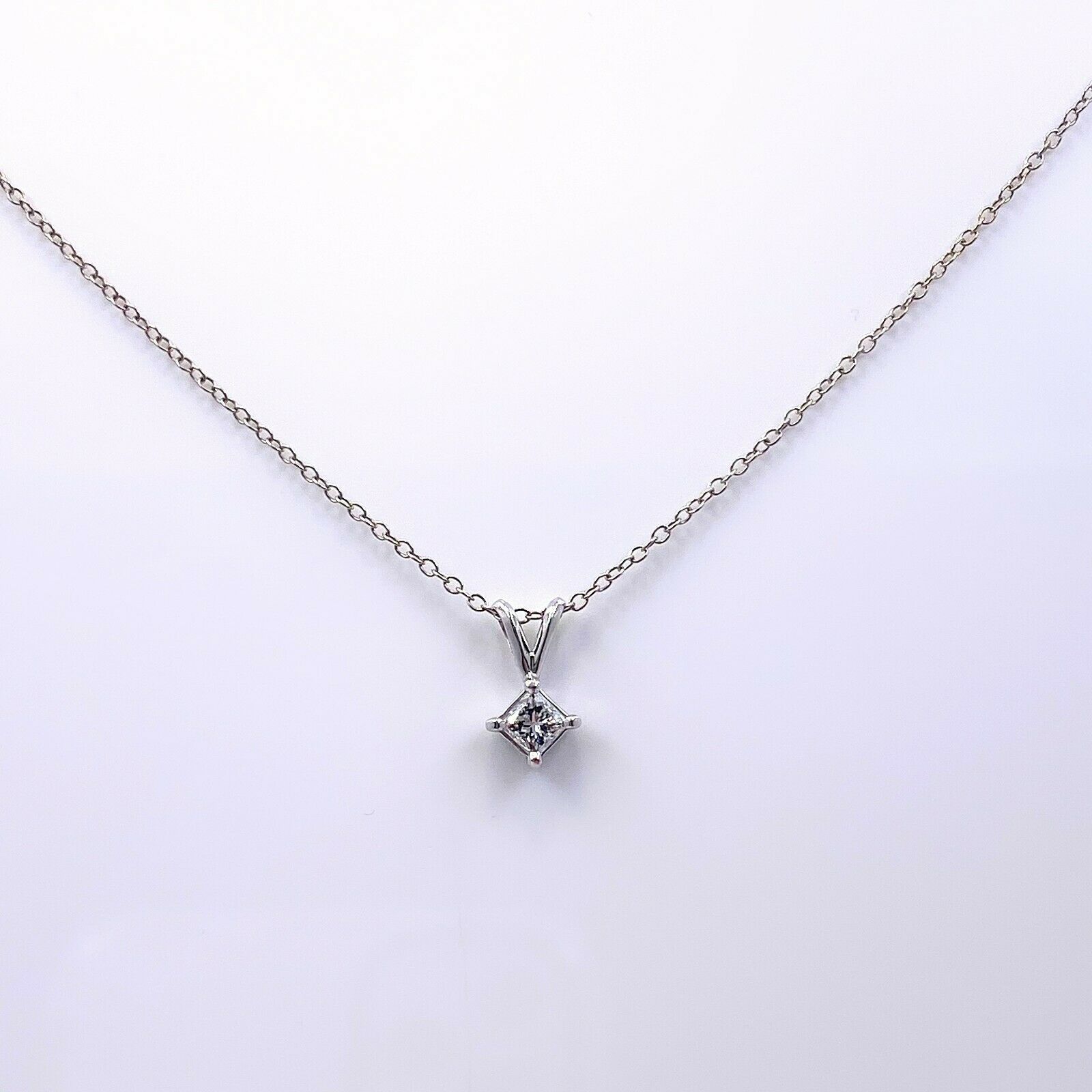 Princess Cut Diamond Solitaire 1/2 CT Pendant Necklace 18K White Gold