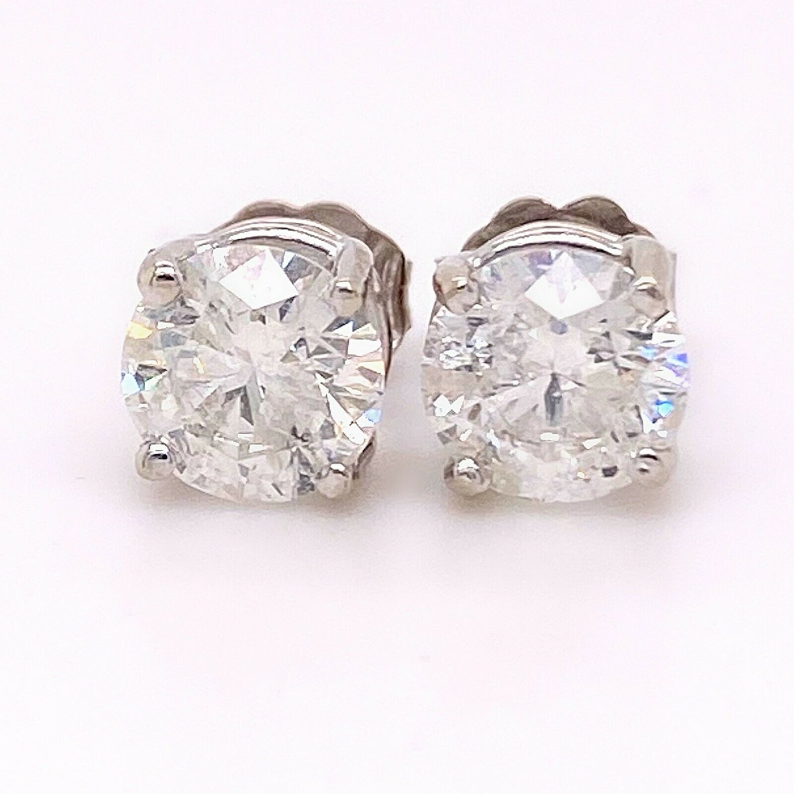 2.04 TCW Round Brilliant Diamond Stud Earrings 14K White Gold