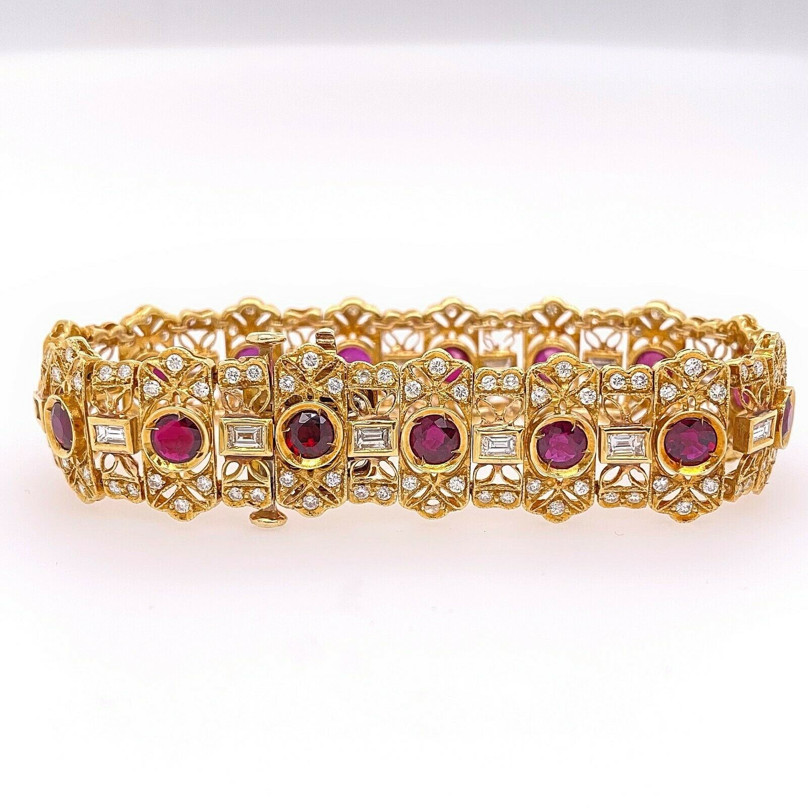 Natural Ruby and Diamond 10.60 TCW Bracelet 18K Yellow Gold