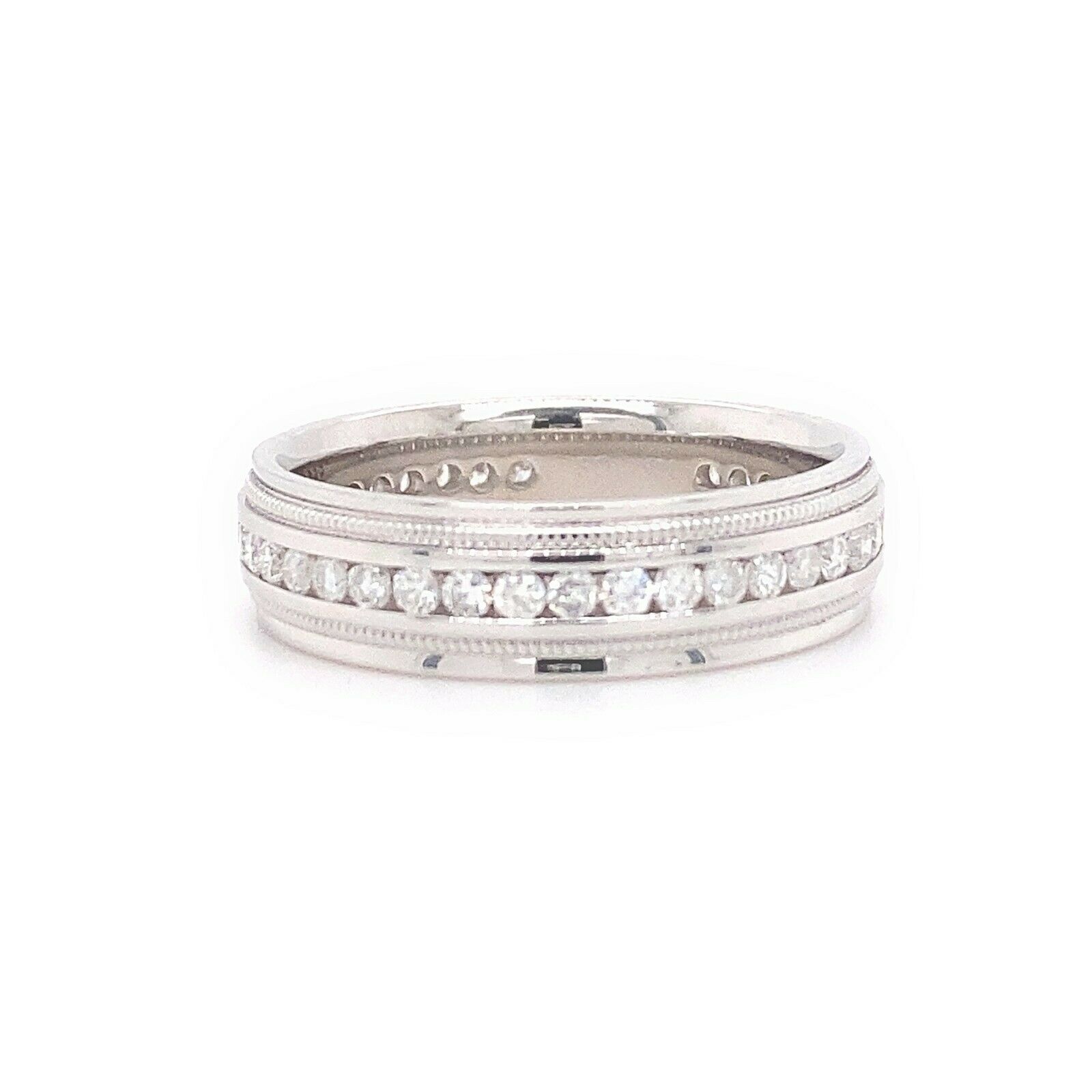 Men's Diamond Eternity Milgrain Detail Wedding Band Ring 6.4 MM 10kt White Gold