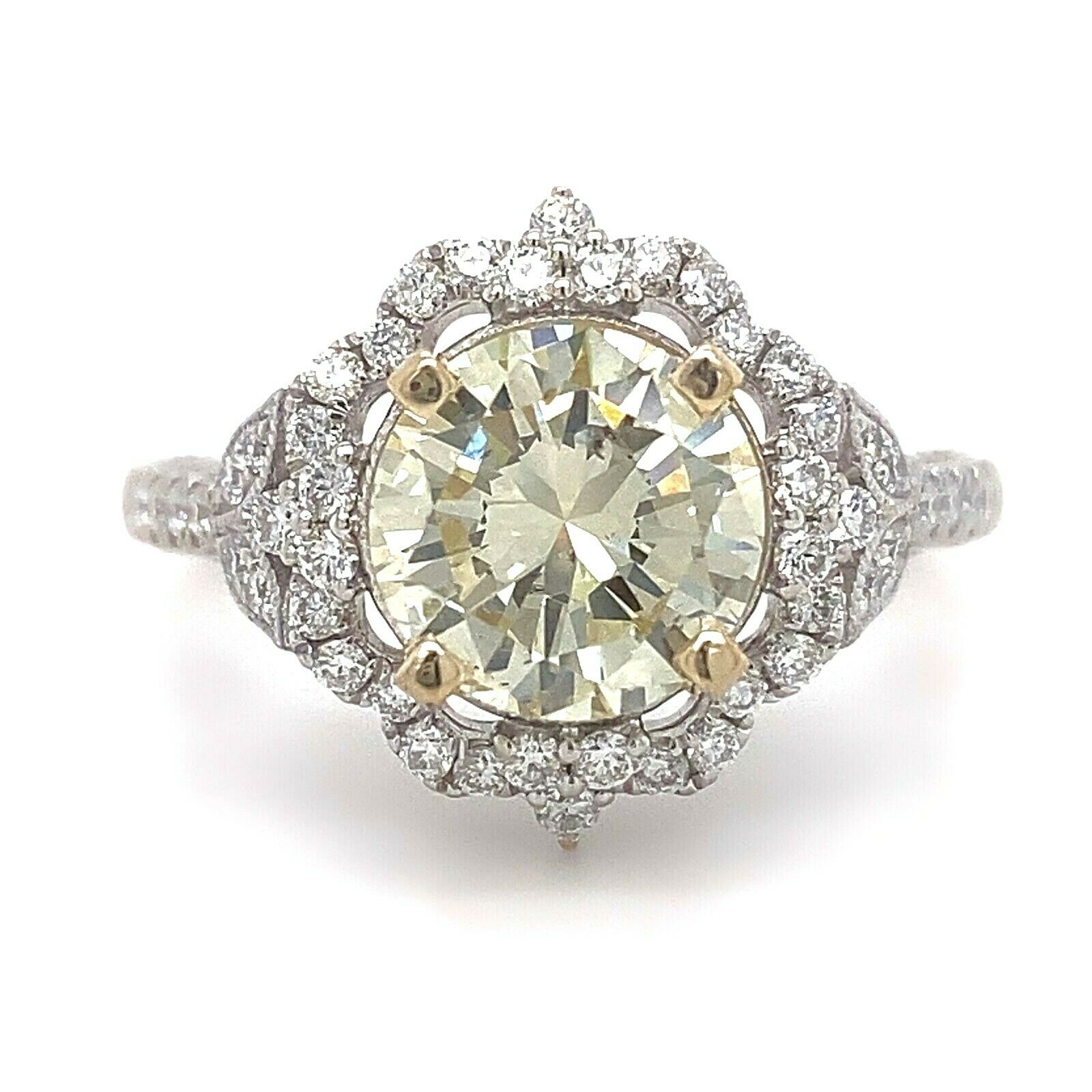 Shane  Co Round Diamond 2.13 tcw Floral Filigree Halo Engagement Ring GIA 