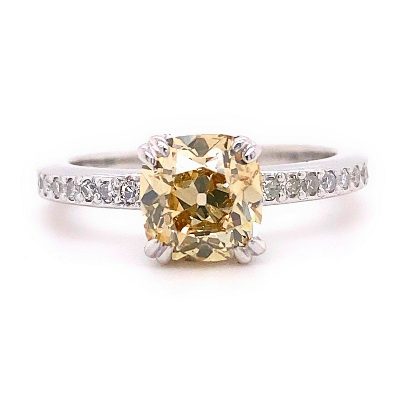 Old Mine Cut Diamond Fancy Brownish Yellow 1.81 tcw Engagement Ring GIA Platinum