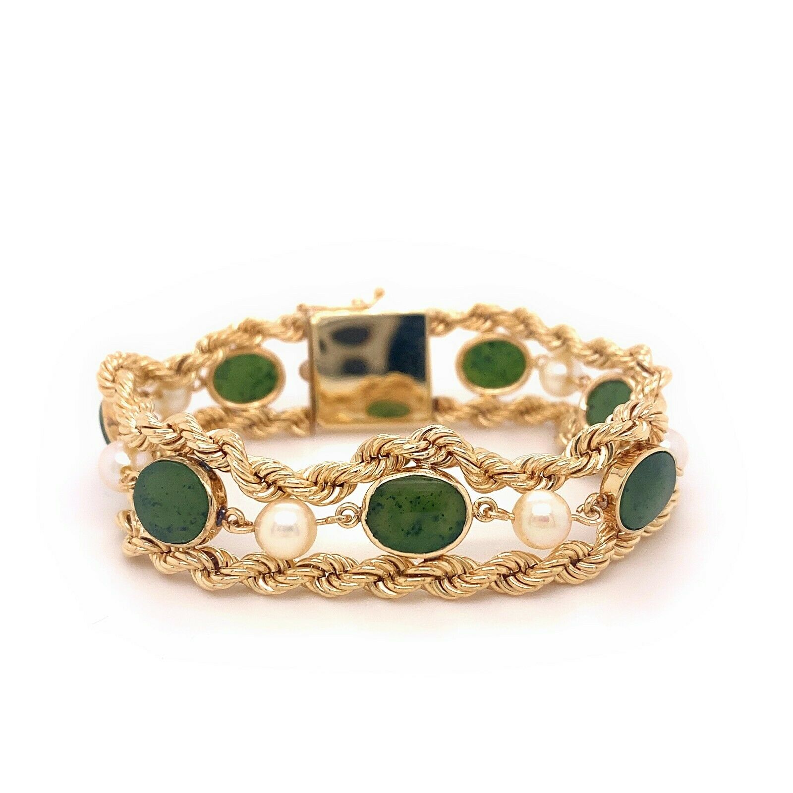 Jade  Pearl Double Rope 14kt Yellow Gold Bracelet