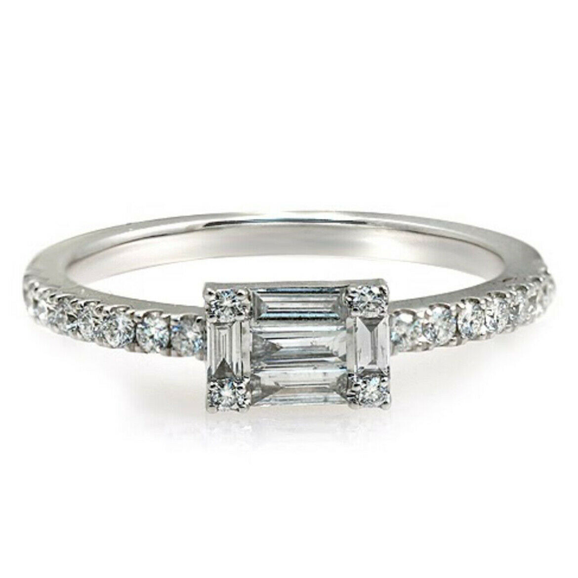 0.49 CT Round  Baguette Diamond In 14K White Gold Wedding Band Ring