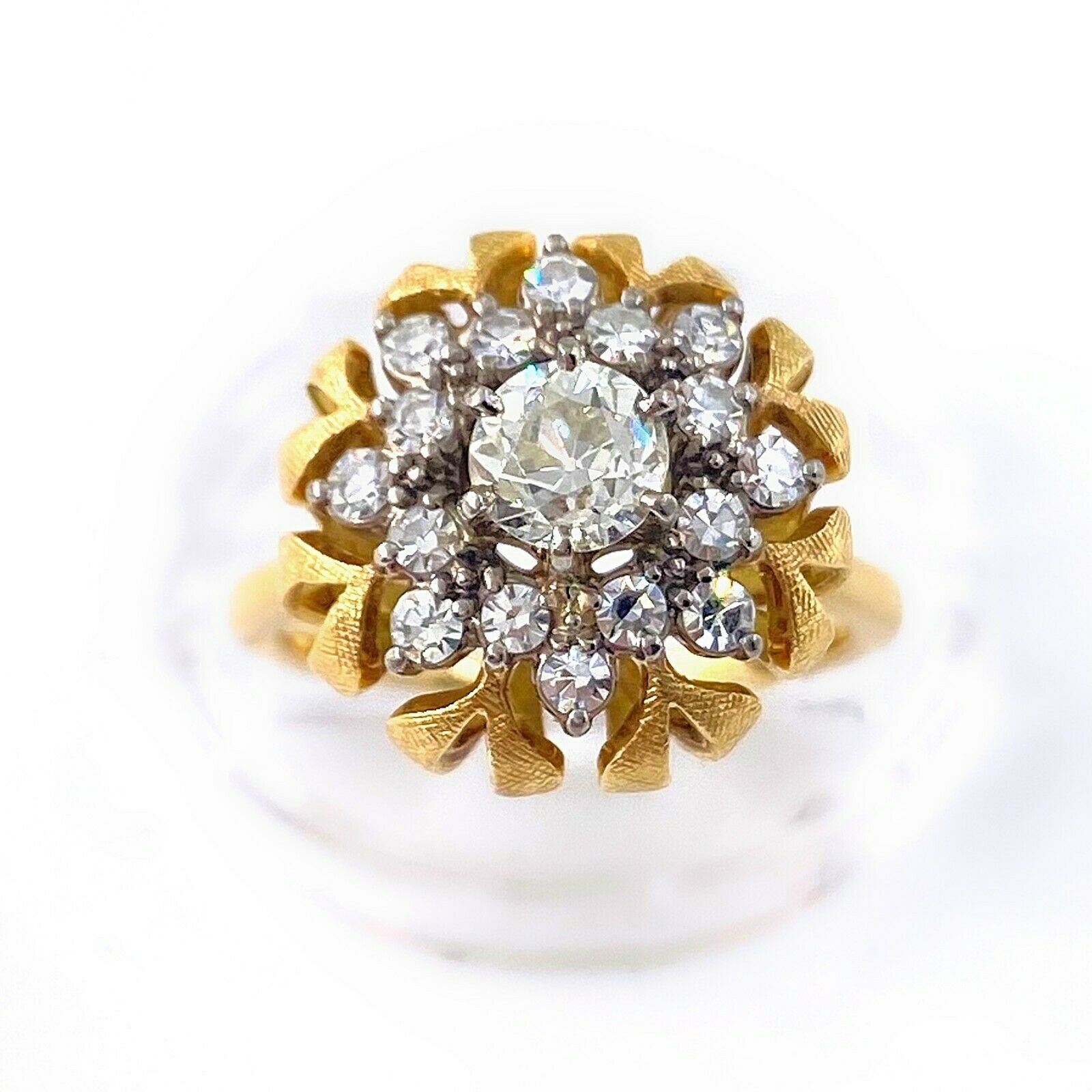 Antique Old Mine Cut Floral Diamond Ring 0.85 tcw in 18k Yellow Gold