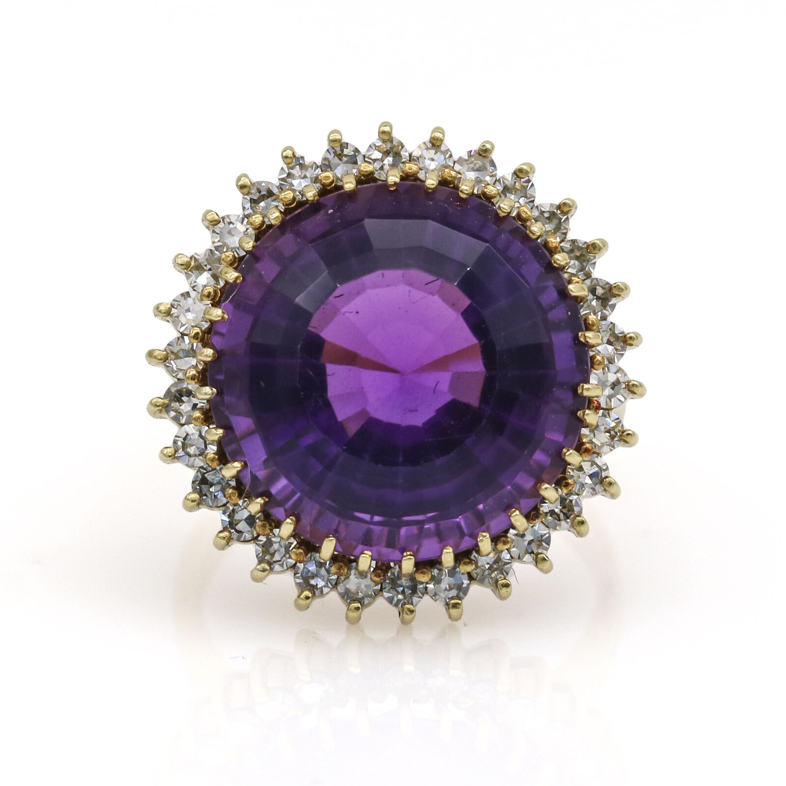 H Stern Amethyst Diamond Halo Cocktail Ring in 18k Yellow Gold