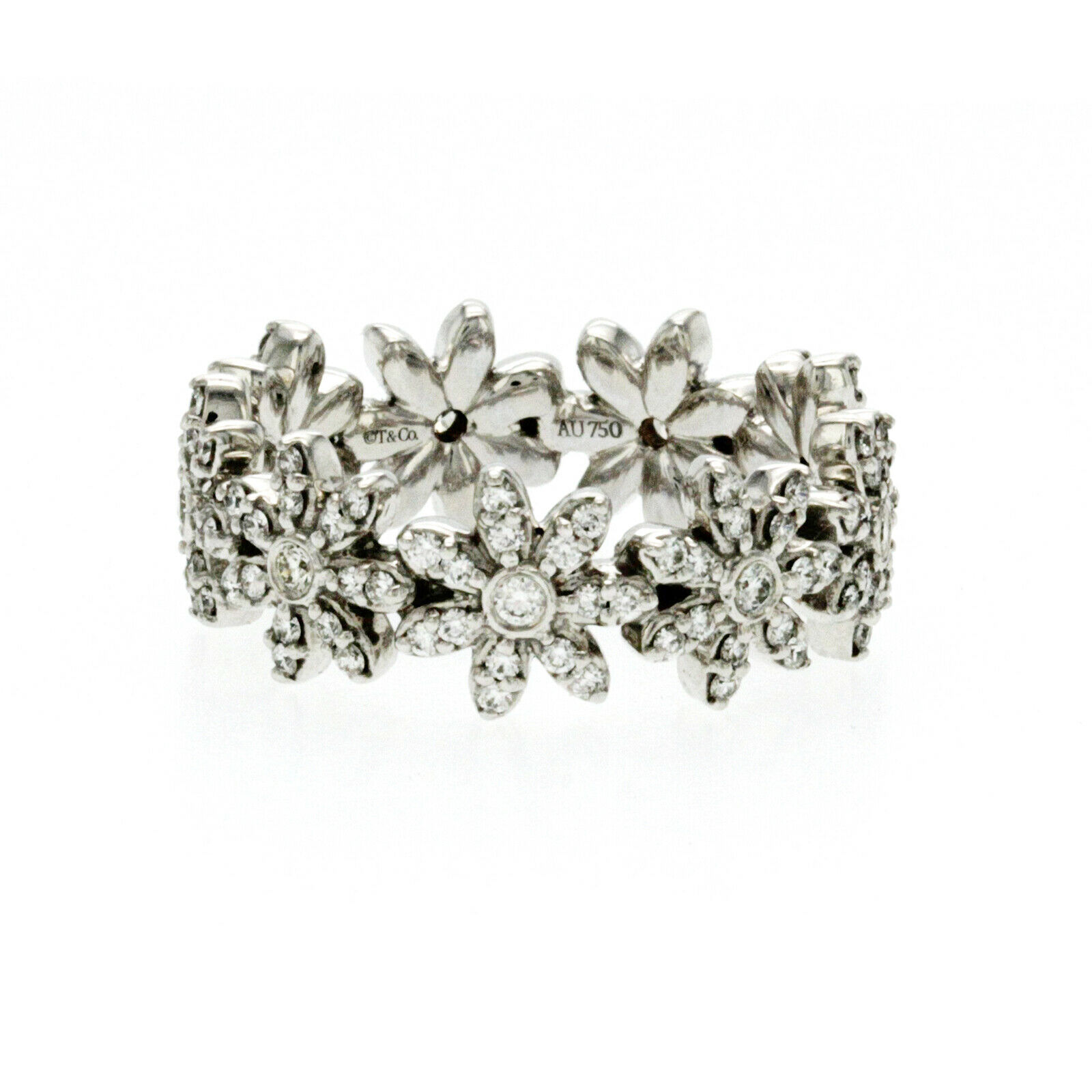Authentic Tiffany  Co 18K White Gold Diamond Metro Daisy Band Ring Size 4.75