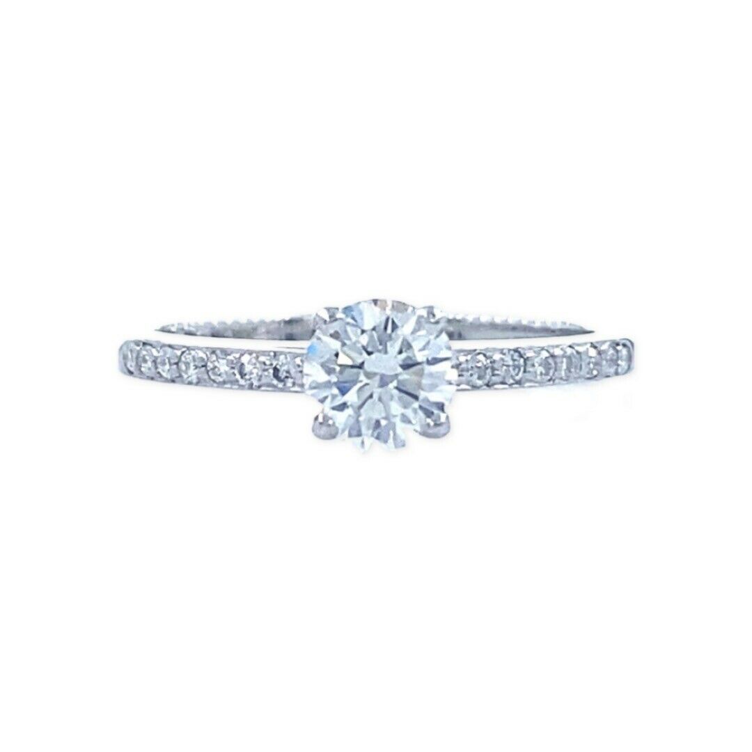 De Beers 0.68 tcw Forever Pave Round Brilliant Diamond Engagement Ring Platinum
