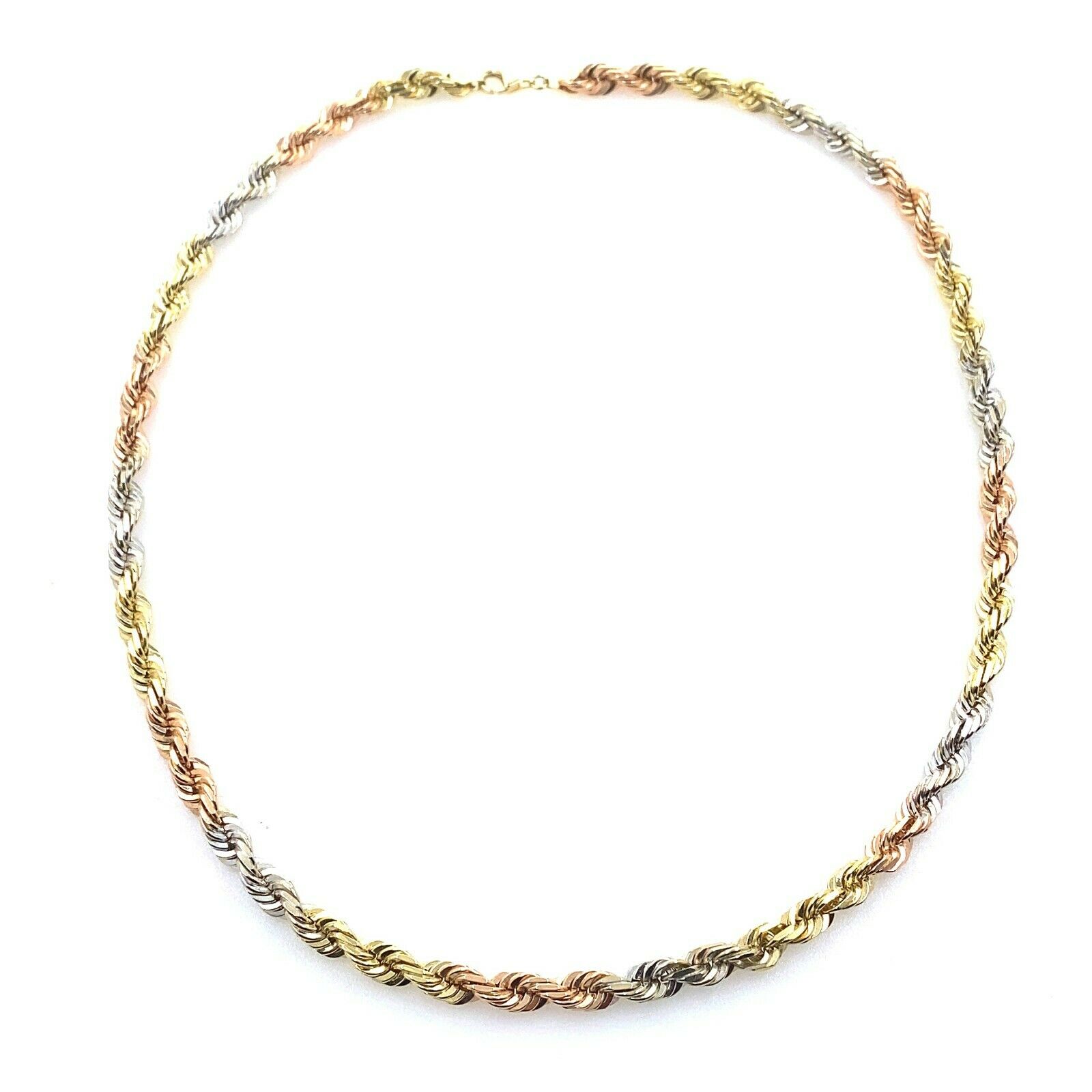 Men's 14kt Multi-Toned Yellow White Roe Gold Rope Chain Necklace 7.30 MM 24' Inc