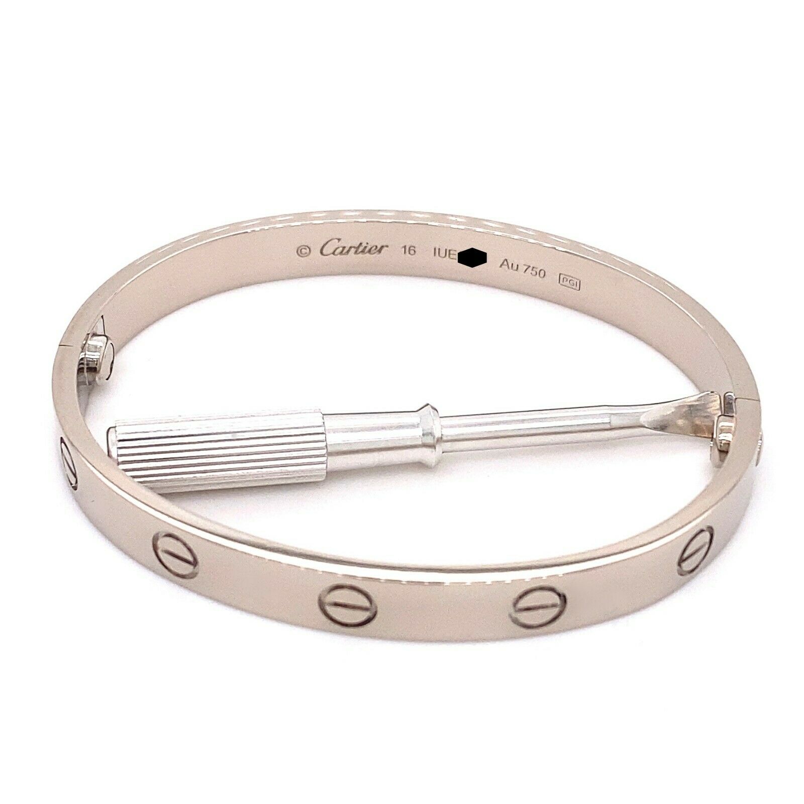 Cartier LOVE 18KT White Gold Bracelet Bangle COA Boxes SZ 16