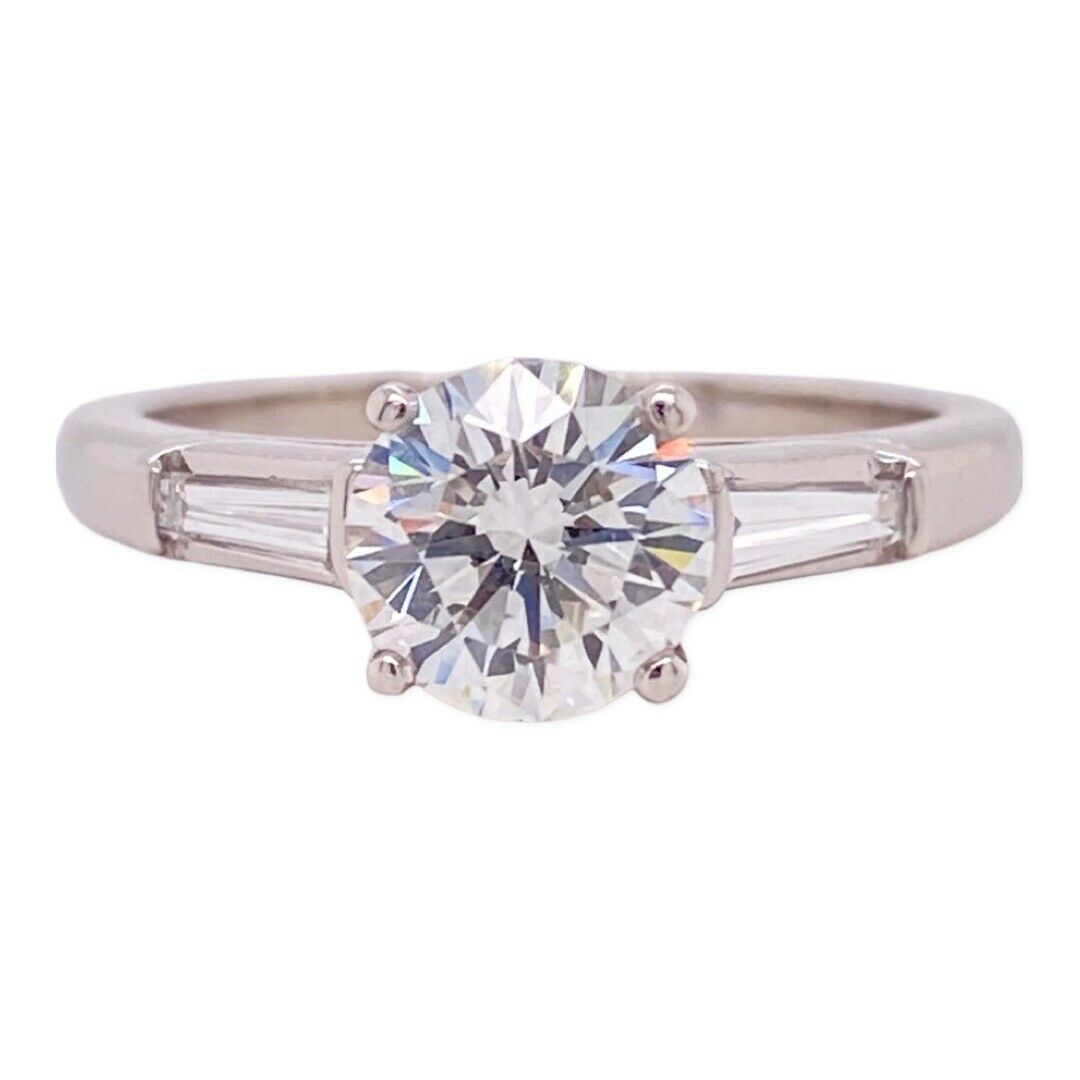 Tiffany  Co 1.36 tcw Round Diamond with Baguette Side Stones Engagement Ring