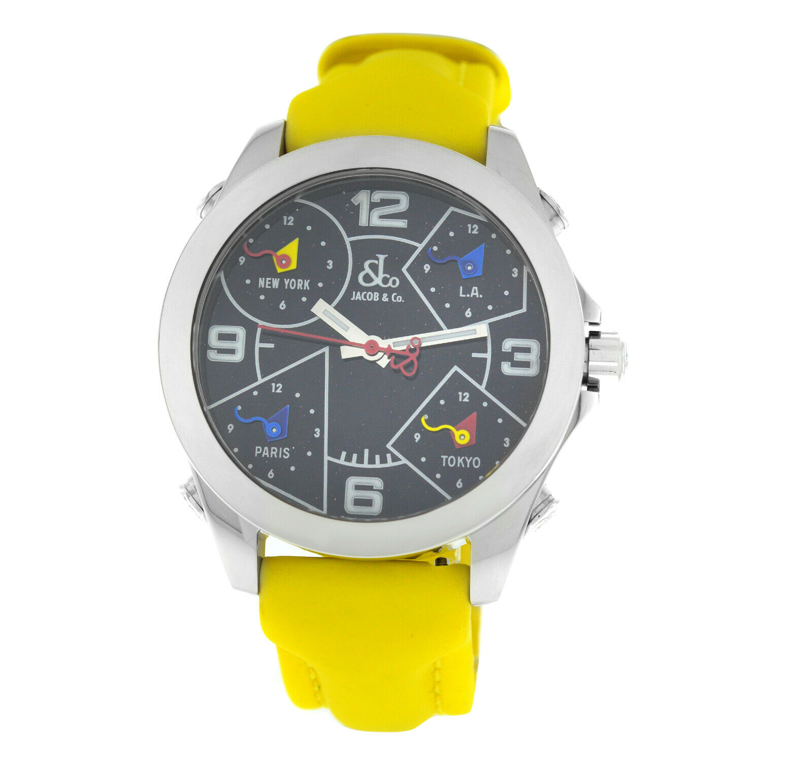 Jacob  Co. Five 5 Time Zone JCM-29 Stainless Steel 40MM Watch Yellow Strap