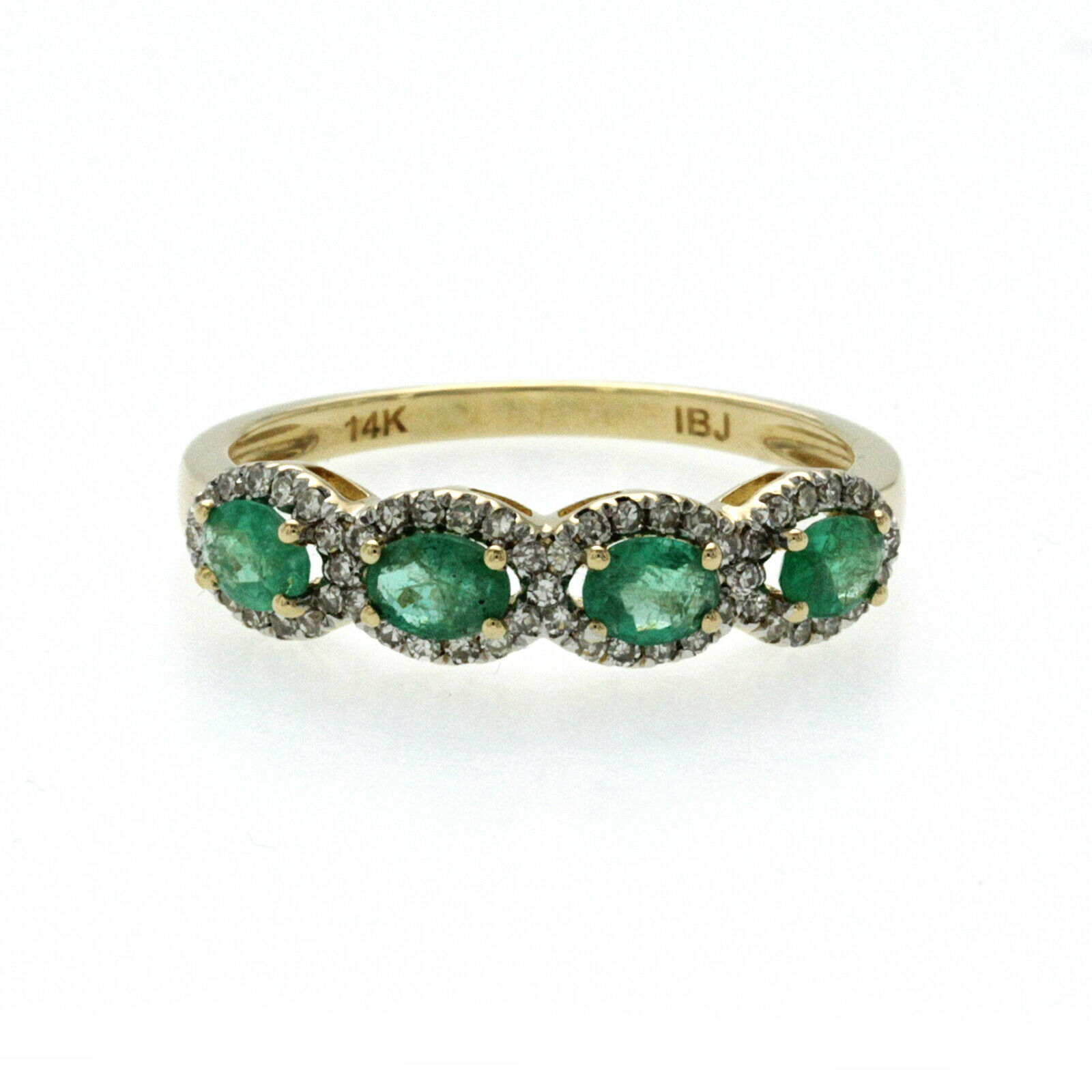 0.40 CT Colombian Emerald  0.24 CT Diamonds 14K Yellow Gold Wedding Band Ring