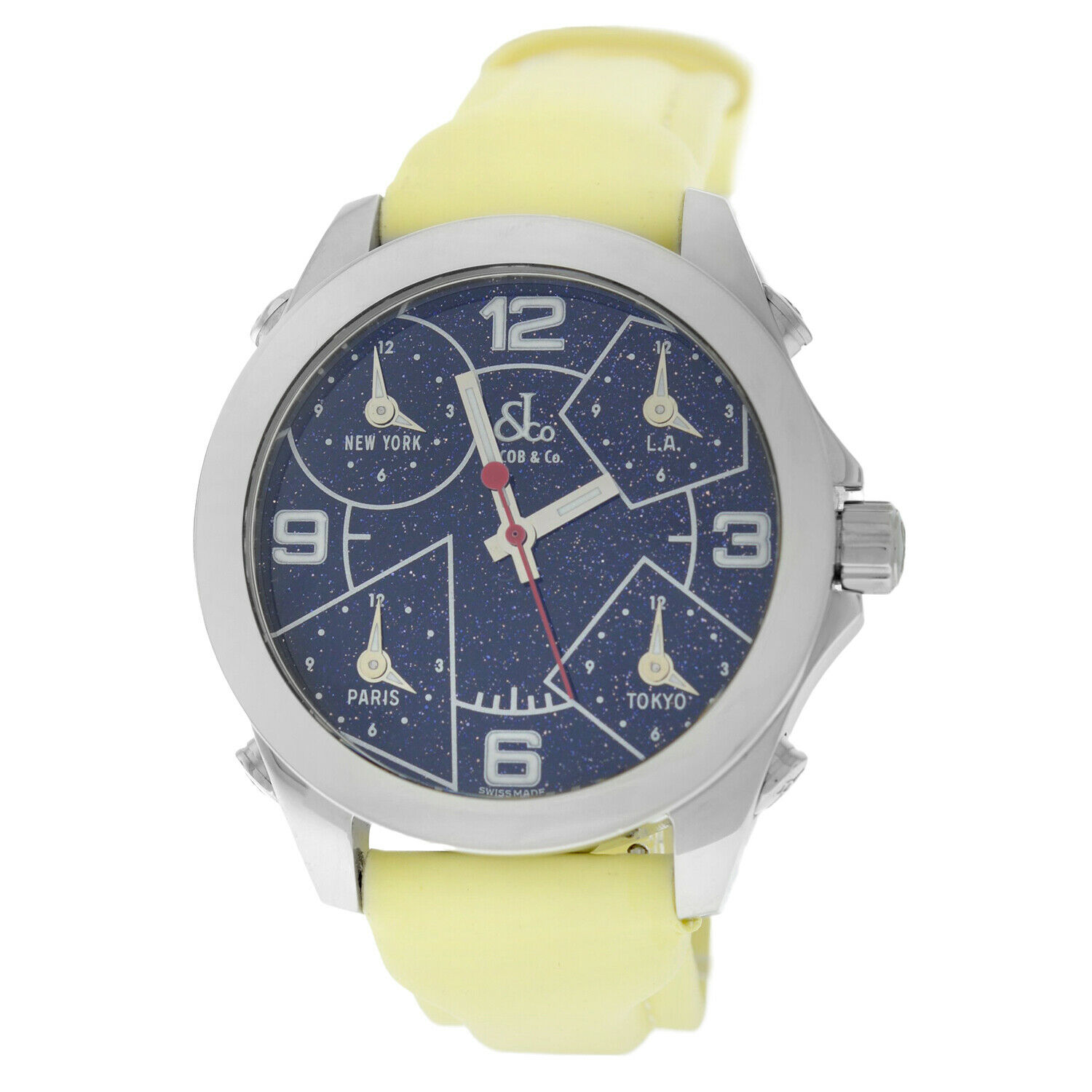 Jacob  Co Five 5 Time Zone JCM-29 Stainless Steel 40MM Watch Light Yellow Strap